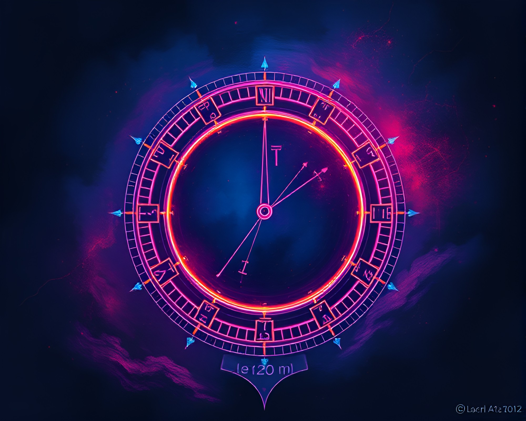 Neon Wireframe Pocket Sundial in Aurora Hues – free AI stock image