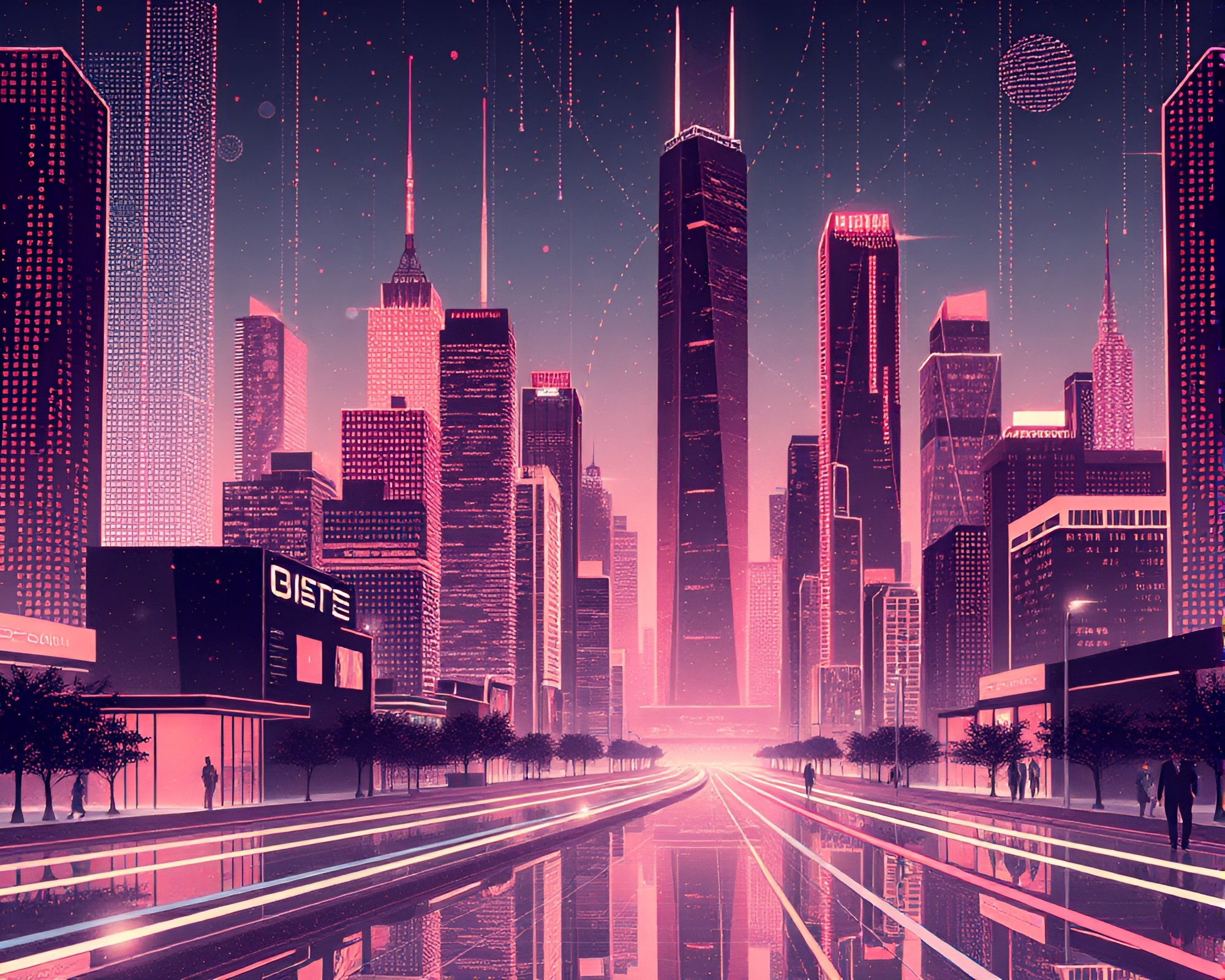 Futuristic Rose Gold Fashion Cityscape Illustration – free AI stock image