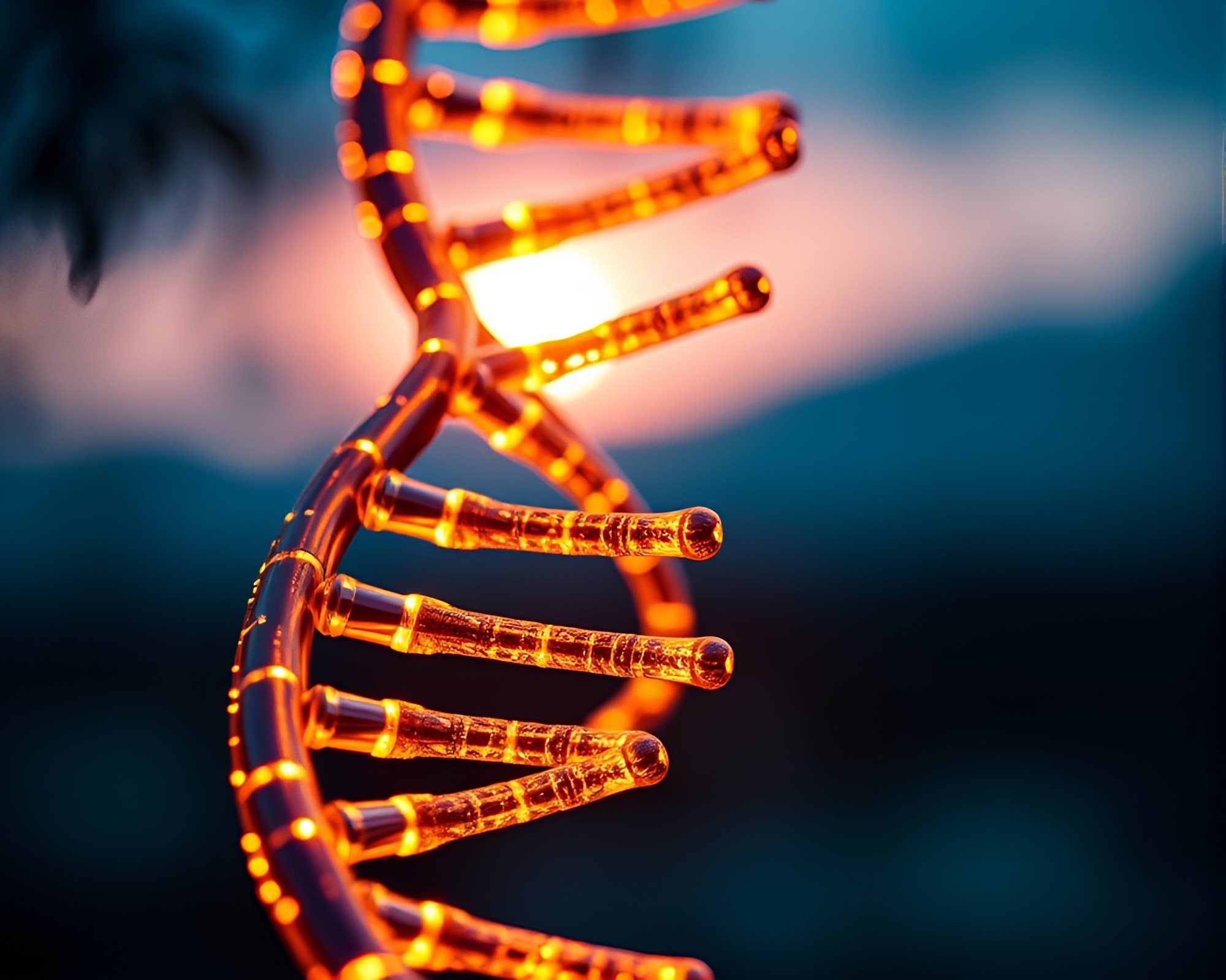DNA Helix Close-Up in LED Golden Hour Dusk – free AI stock image