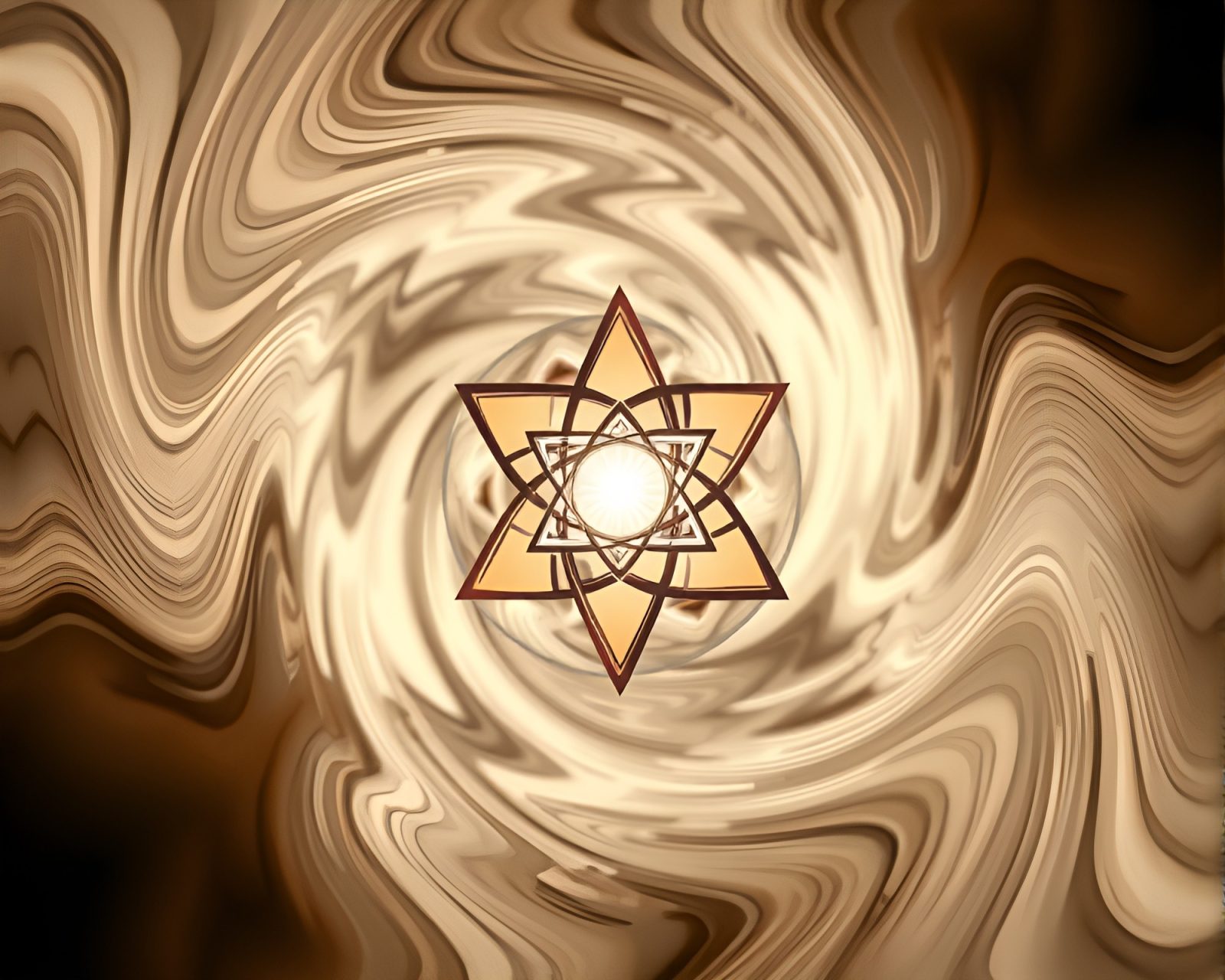 Abstract geometric shapes in swirling lens distortion art
