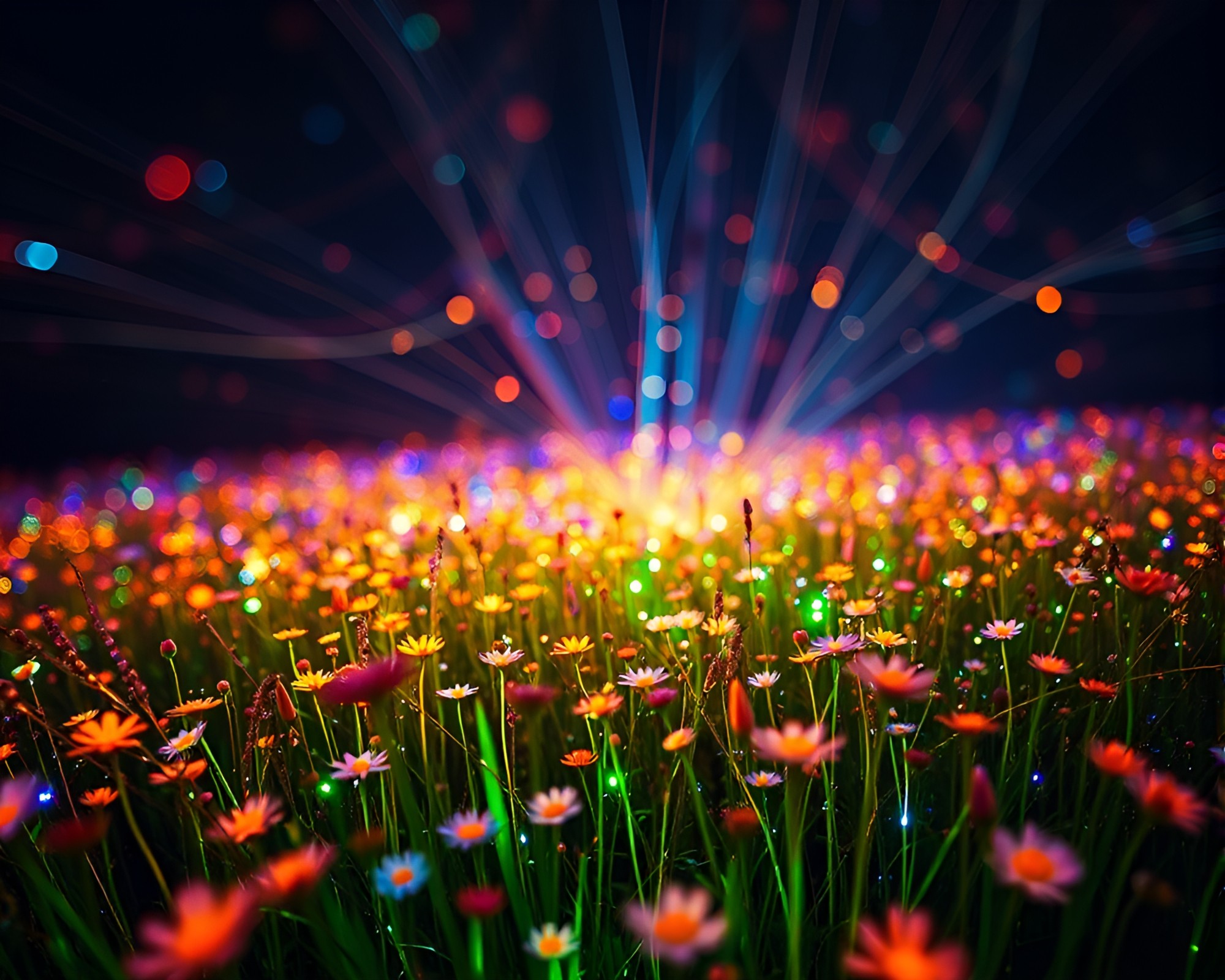 Magical Fiber Optic Flowering Meadow Artwork – free AI stock image