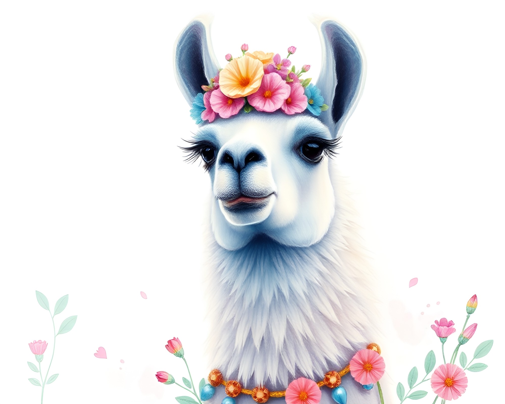 Llama with Beadwork Accents in Pastel Digital Bloom – free AI stock image