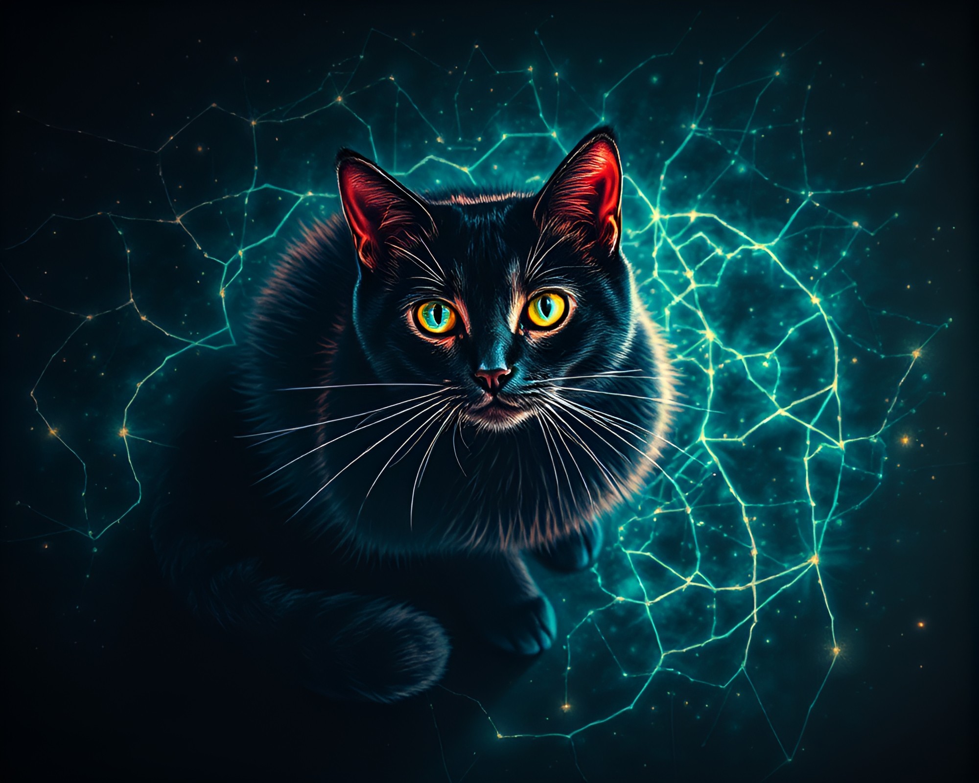 Bioluminescent Bird’s Eye Schrodinger’s Cat Chalk Drawing – free AI stock image