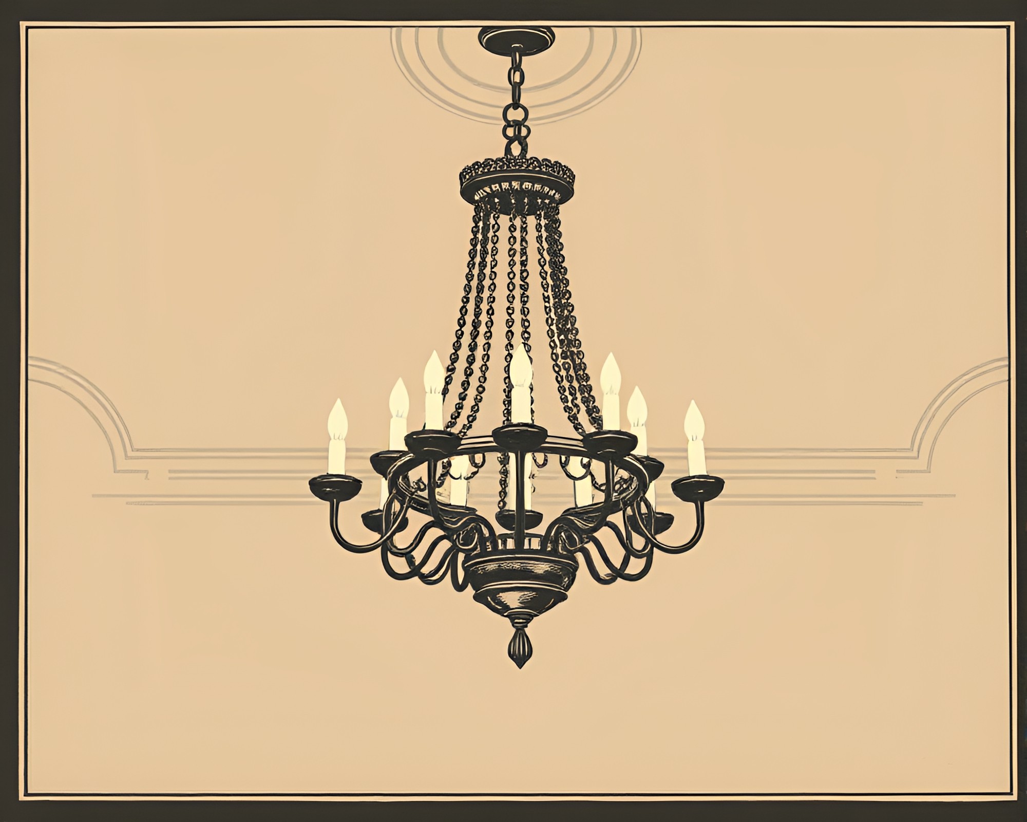 Gothic Chandelier in Muted Pastel Etching – free AI stock image