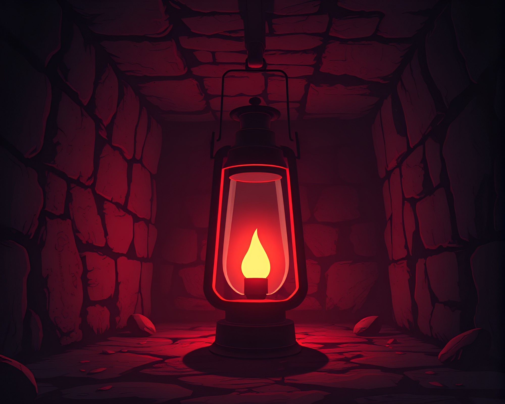 Eerie Anime Basement Oil Lantern Illustration – free AI stock image