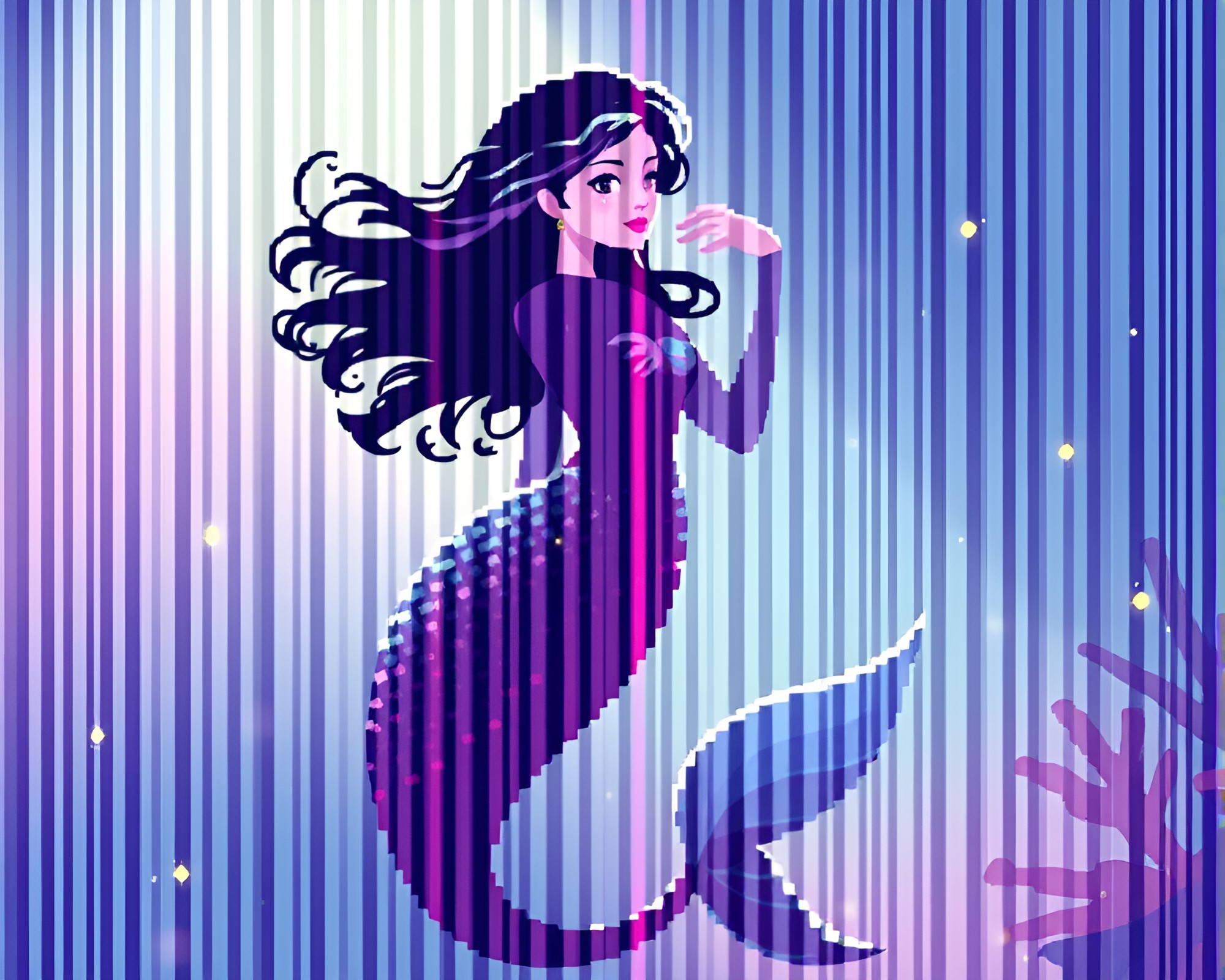 Mermaid in Pixelated Barcode Stripe Ocean – free AI stock image