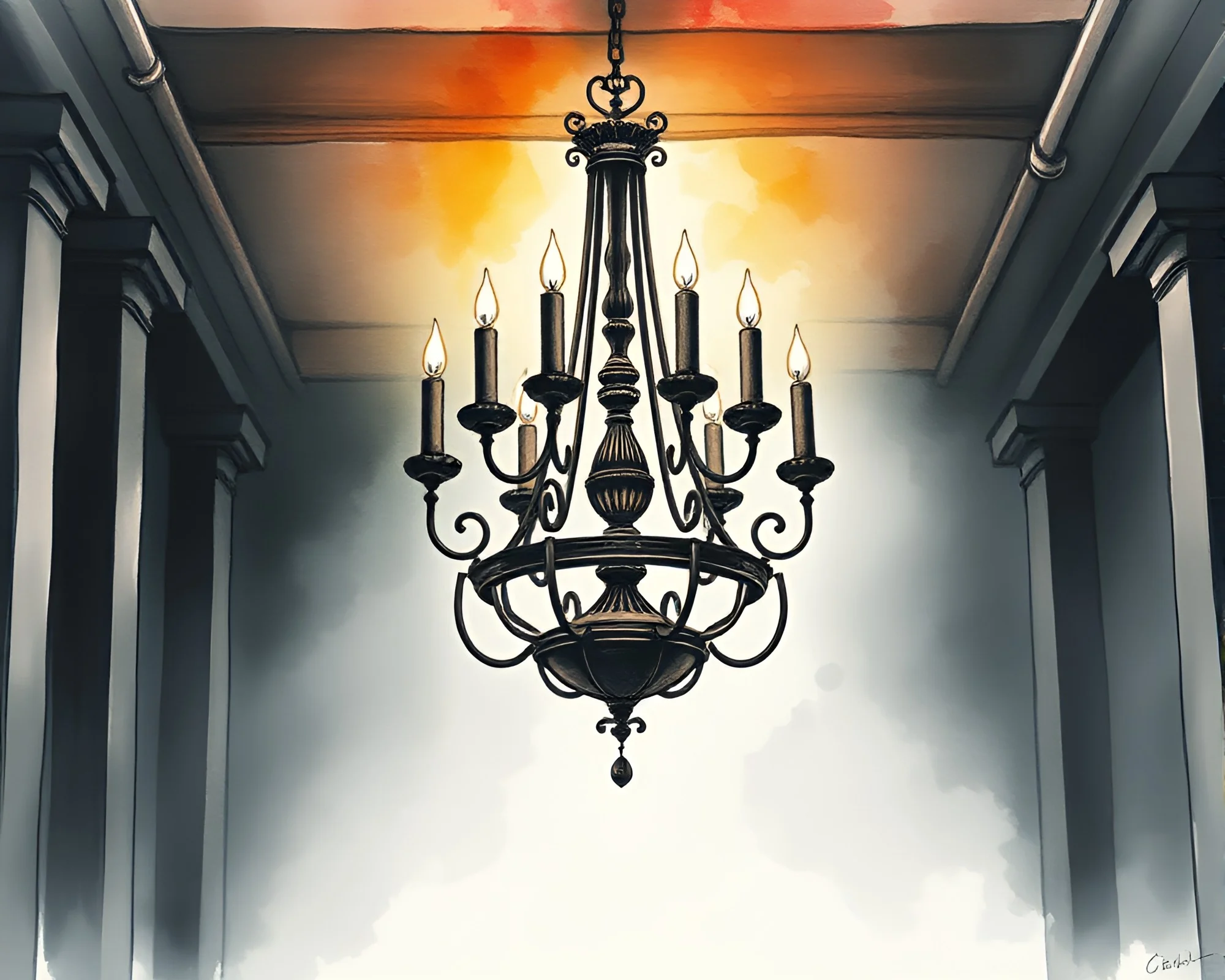 Ethereal Gothic Chandelier in Striped Pattern Basement