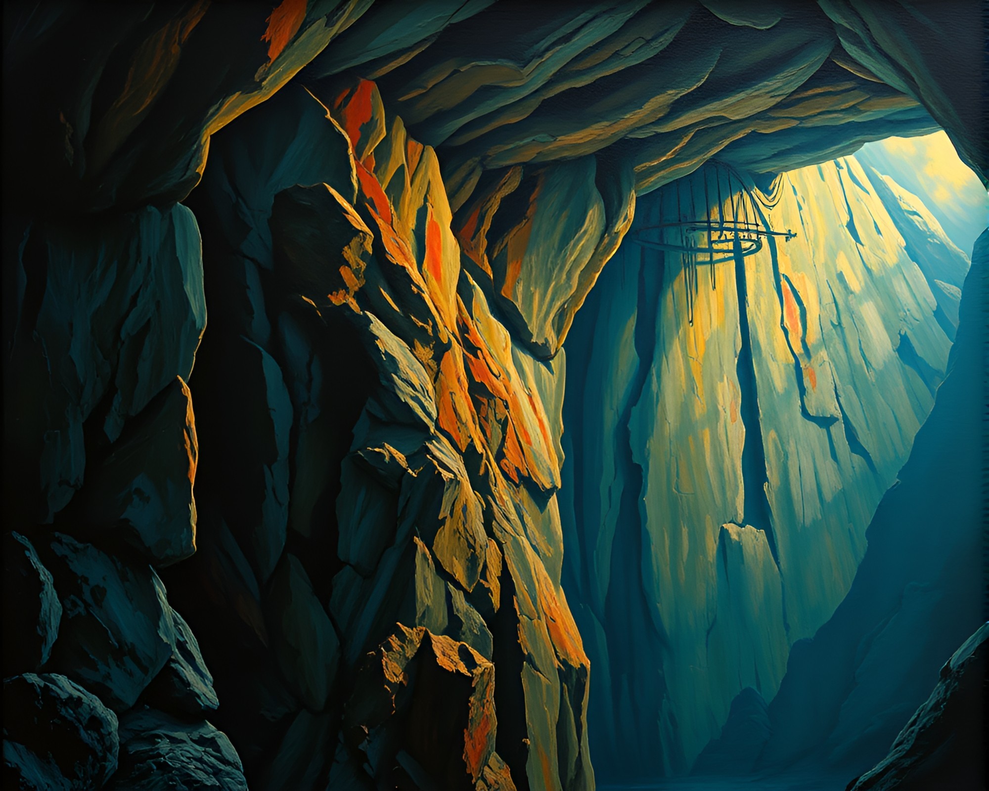 Cliffside Focus Stacking: Basement Gloom Acrylic Painting – free AI stock image