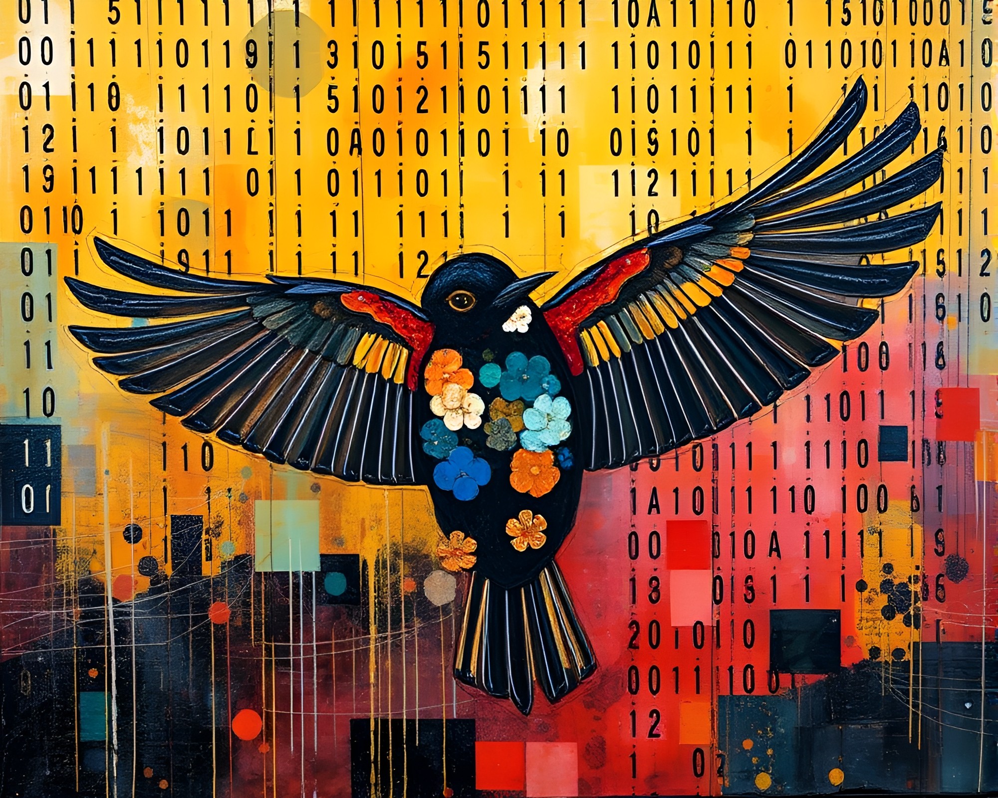 Encaustic Binary Code Bird’s Eye View – free AI stock image