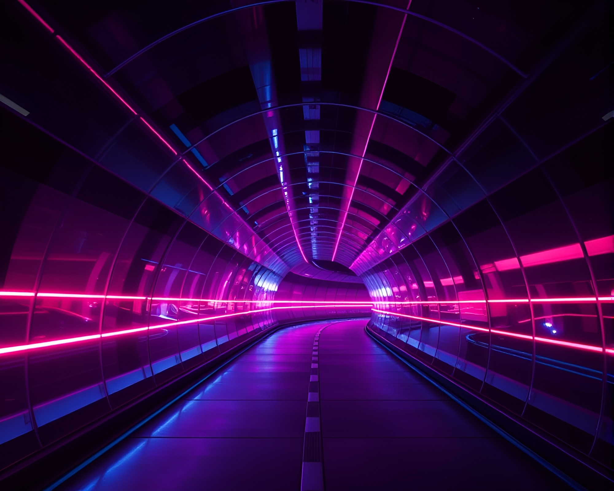 Synthwave Glass Tunnel Leading Lines Dramatic Chiaroscuro – free AI stock image