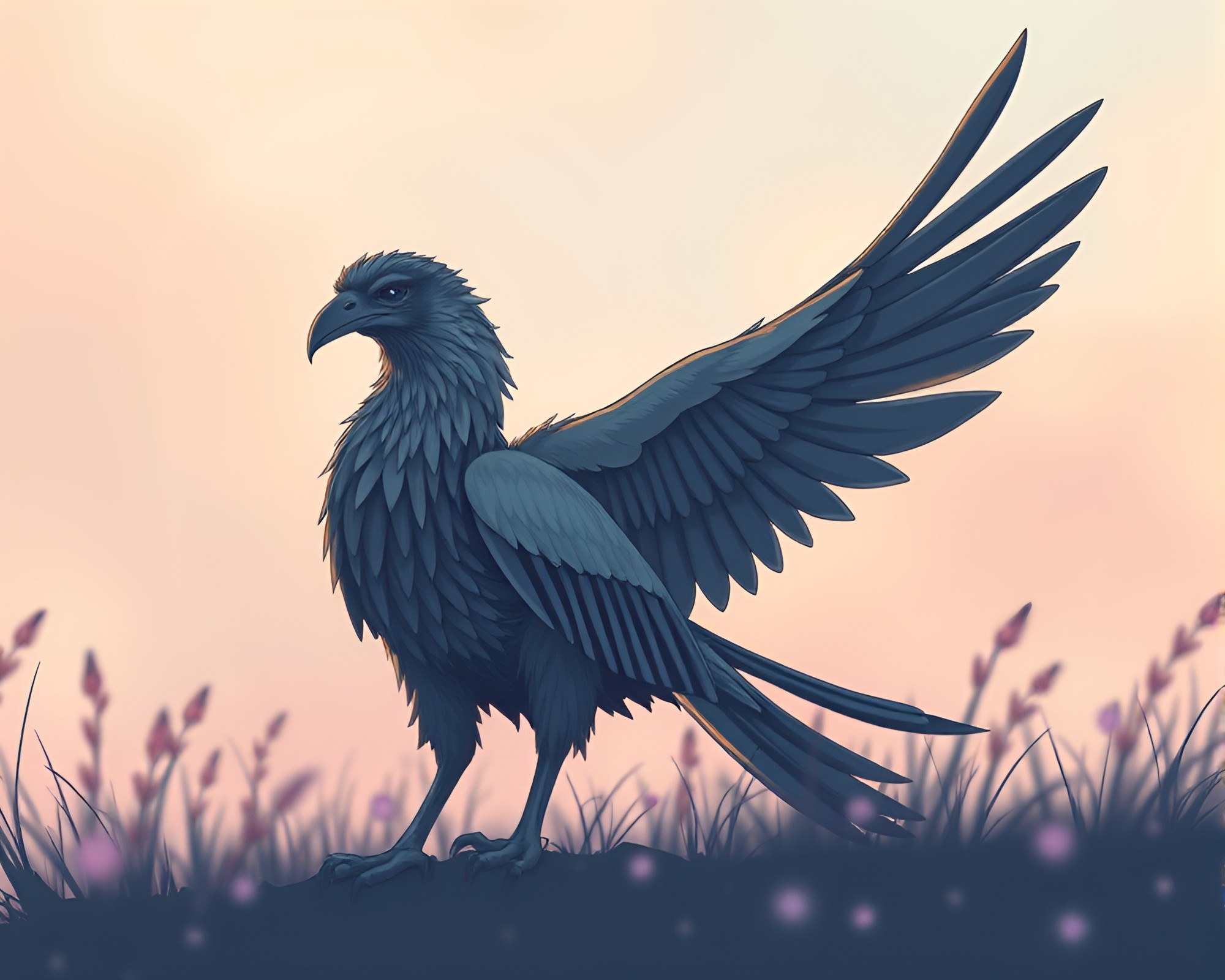 Majestic Gryphon in Manga-style Pastel Forest – free AI stock image