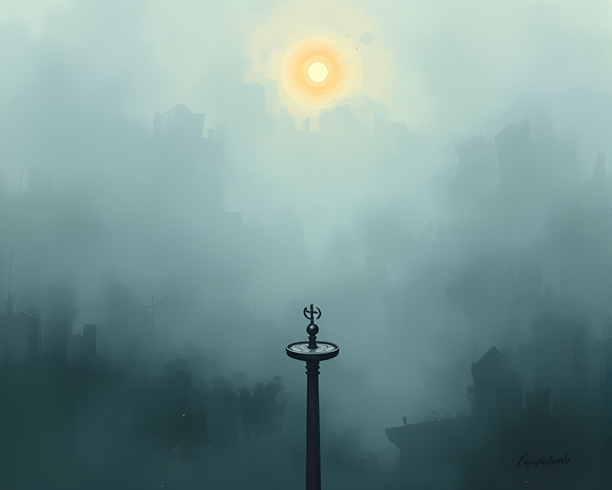 Mystical Pocket Sundial in Foggy Palette Knife Painting – free AI stock image