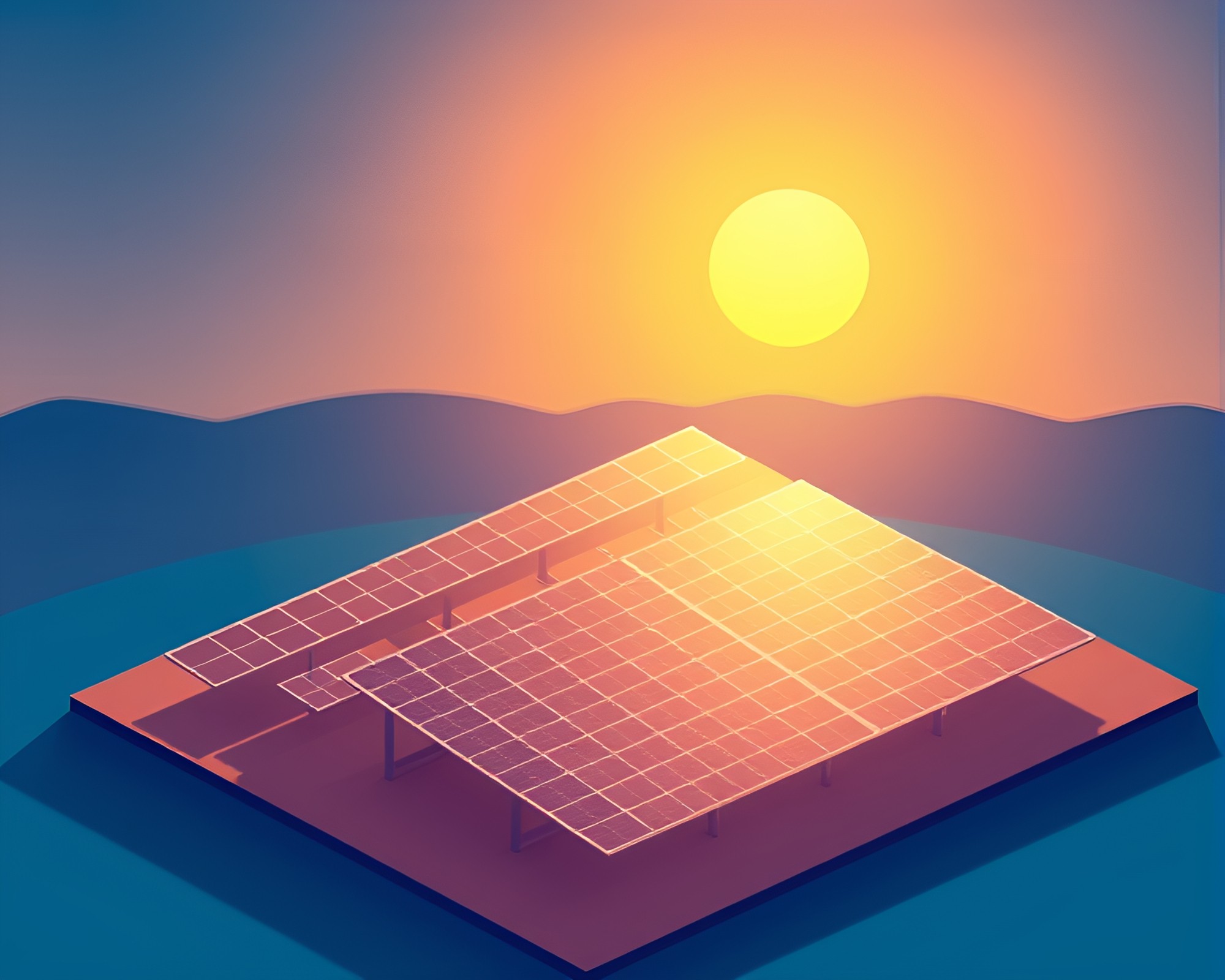 Illustrated Solar Panel Array with Stencil Shadows – free AI stock image