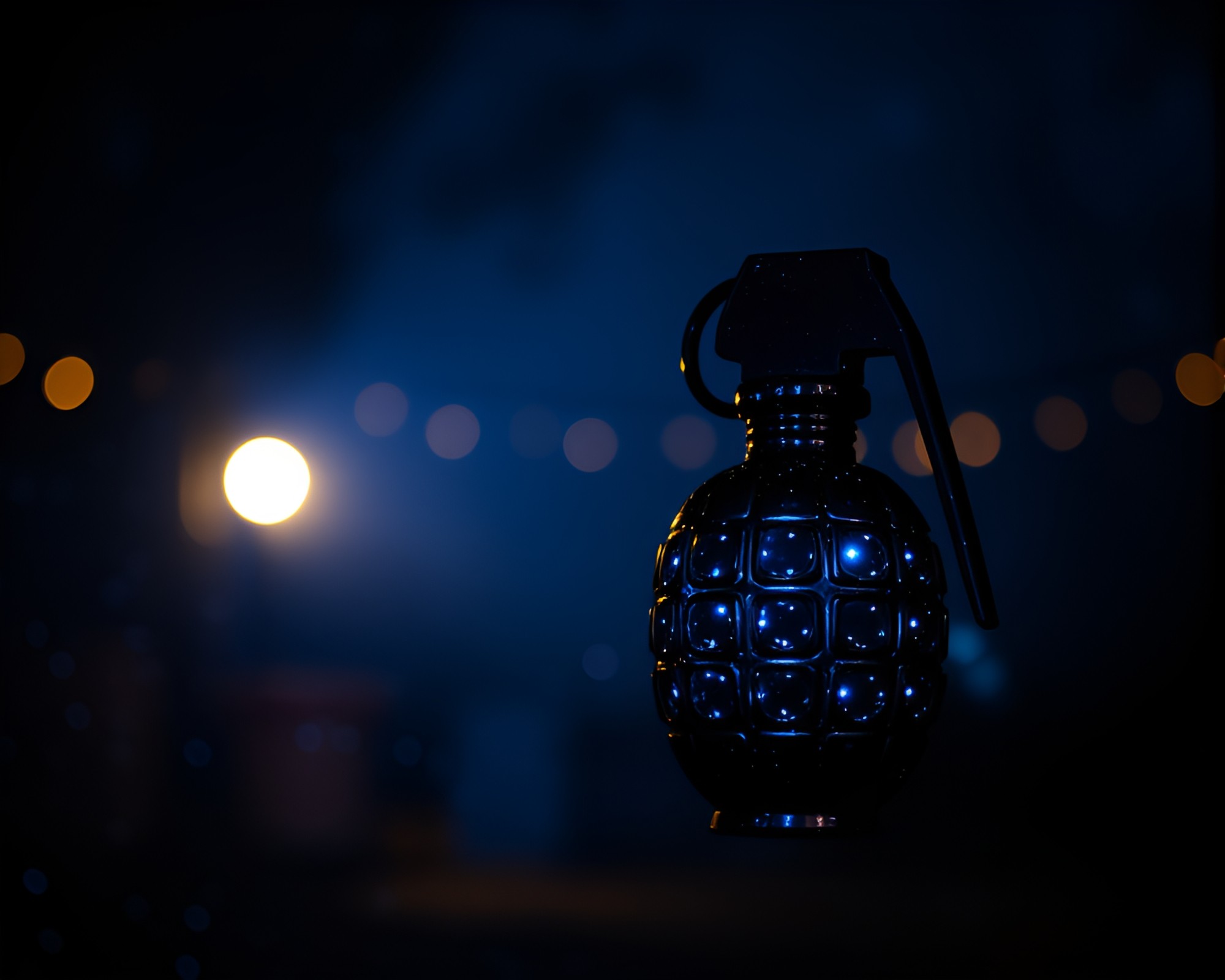 Exploding Antimatter Grenade in Blue Hour Light – free AI stock image