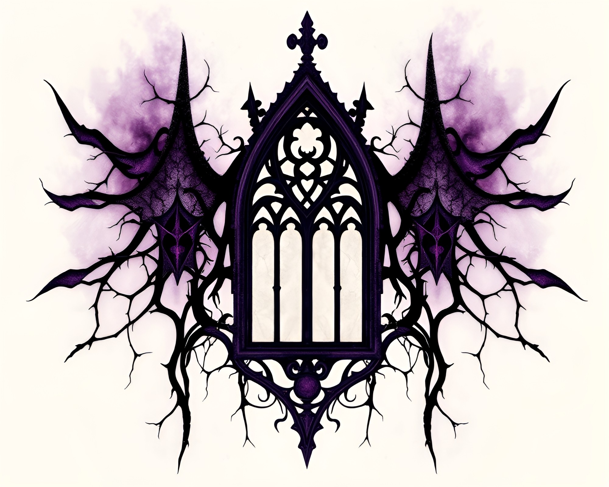 Gothic Horror Symmetry in Amethyst Shades – free AI stock image