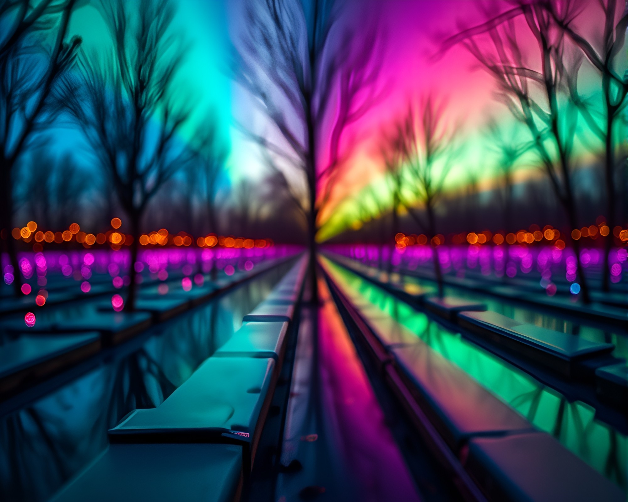 Aurora Hues in Mirror Maze Environmental Portrait – free AI stock image