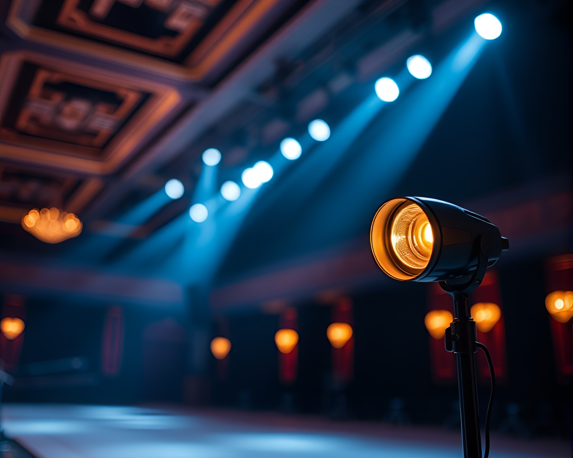 Art Deco Hotel Stage Lights Portrait – free AI stock image