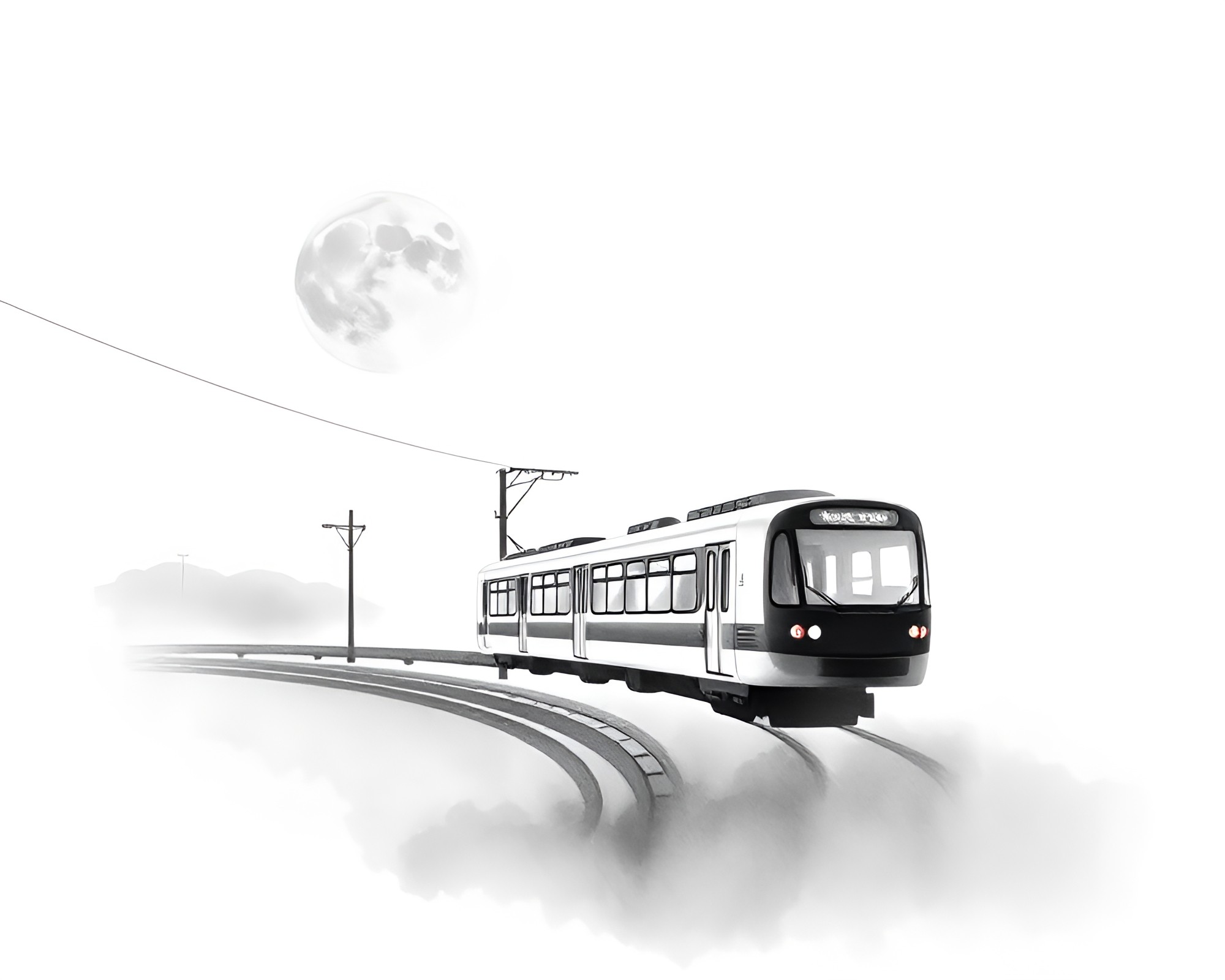 Minimalist Lunar Monorail Watercolor Painting – free AI stock image