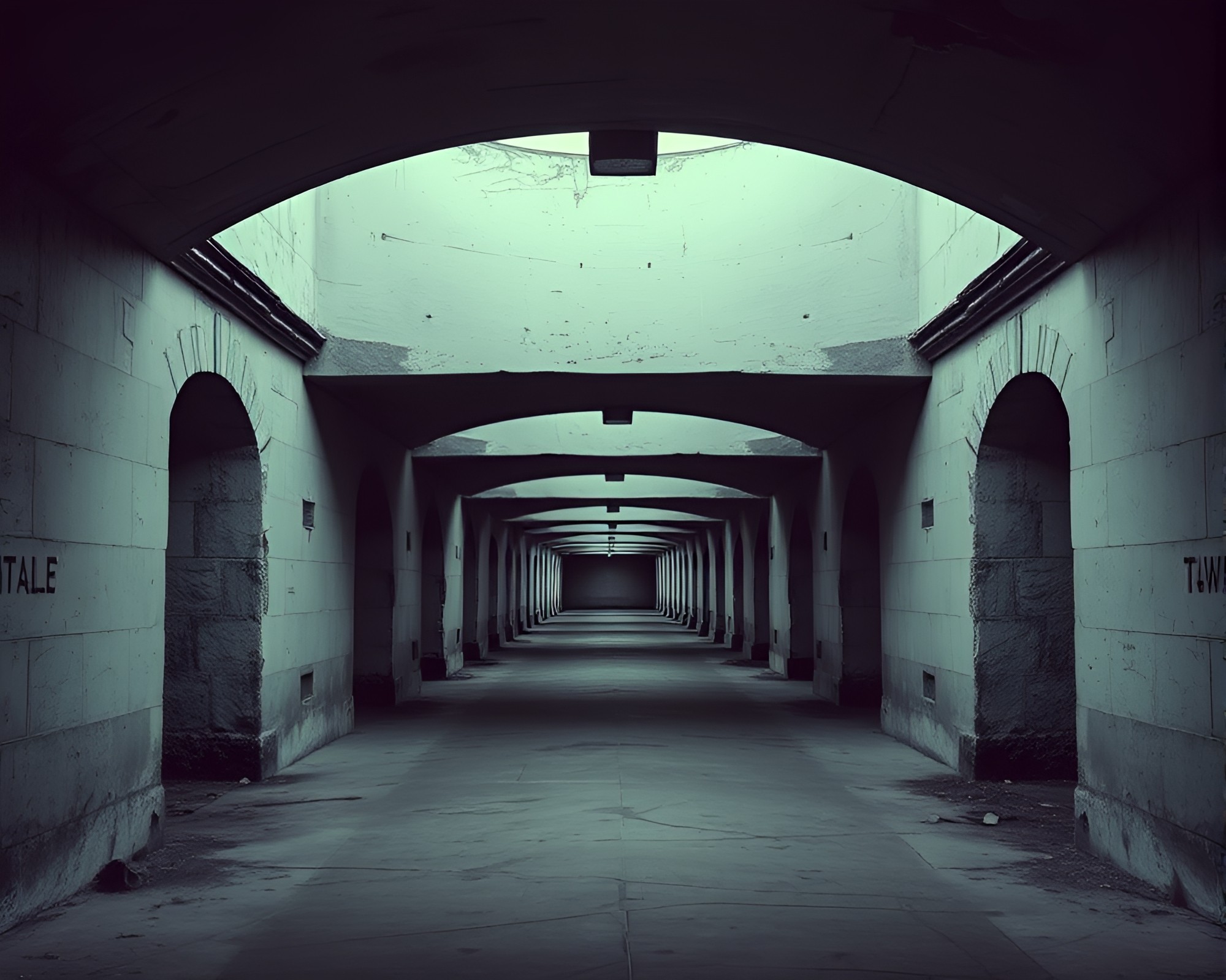 Surreal Monochrome Underground Bunker Cathedral Composition – free AI stock image