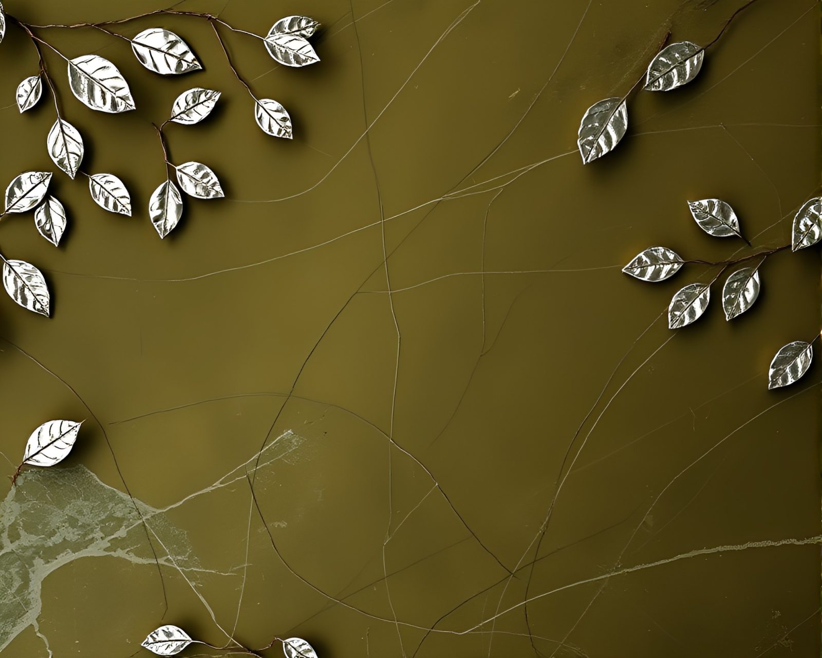 Enchanting olive-toned siren surrounded by silver leaf details