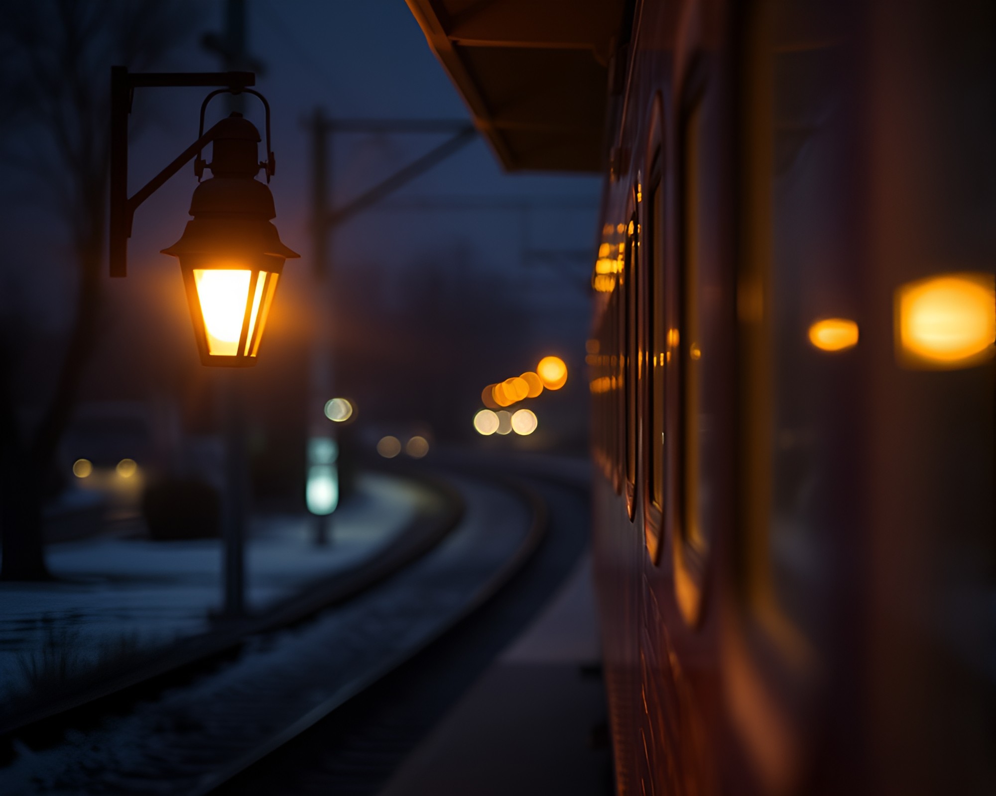 Maximalist Train Light Trail Illuminated Porchlight – free AI stock image