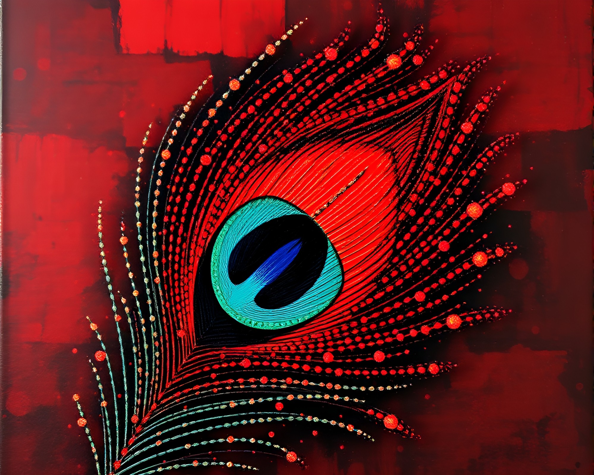 Impressionist Peacock Feather Mosaic Painting – free AI stock image