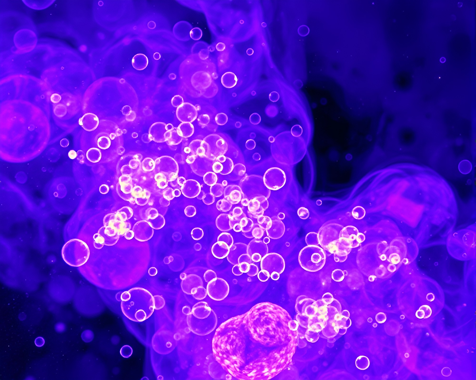 Twilight-Purple Bubble Clusters in Psychedelic Thermal Swirls – free AI stock image
