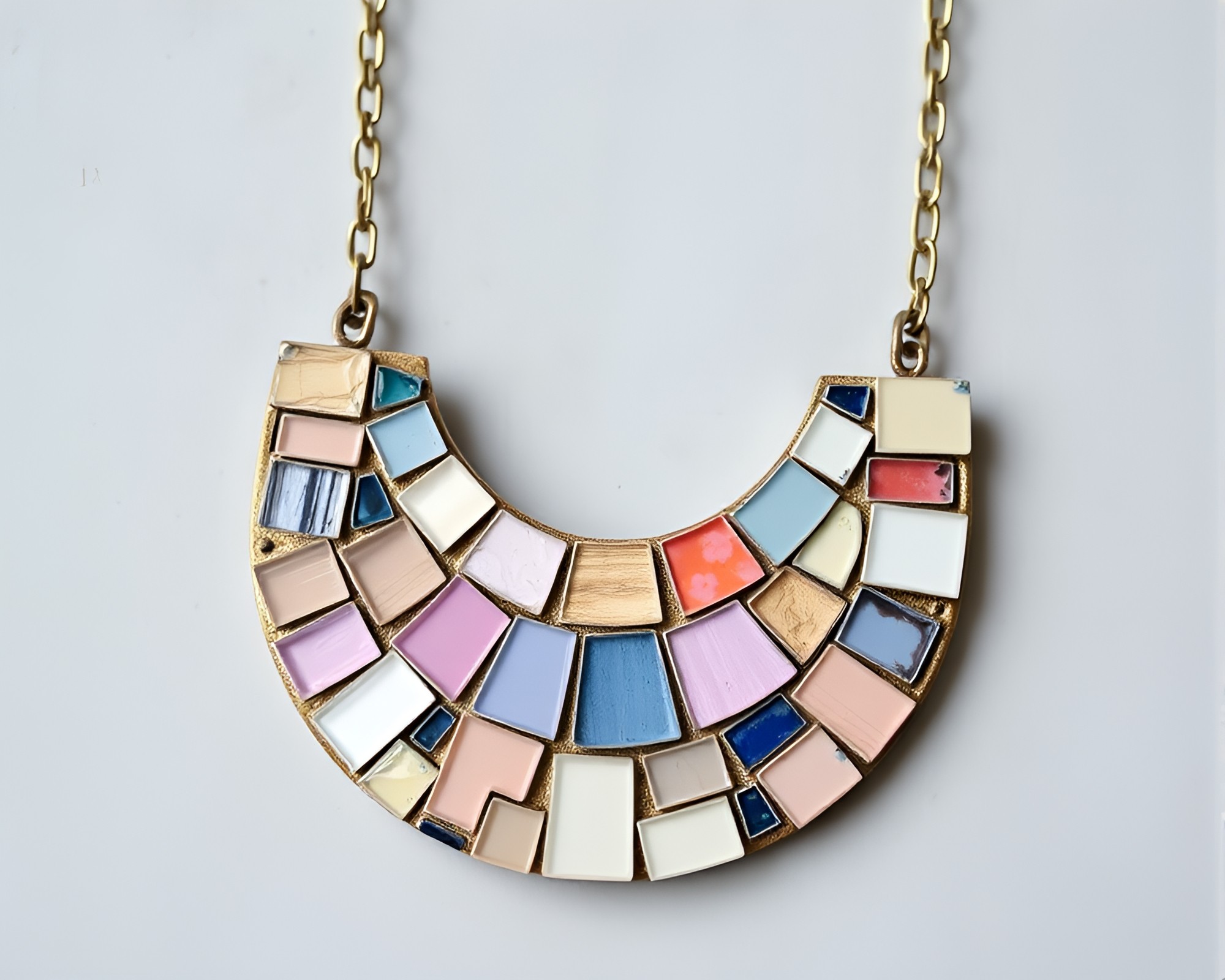 Dadaist Collage: Pastel Gradient Necklace Mosaic – free AI stock image