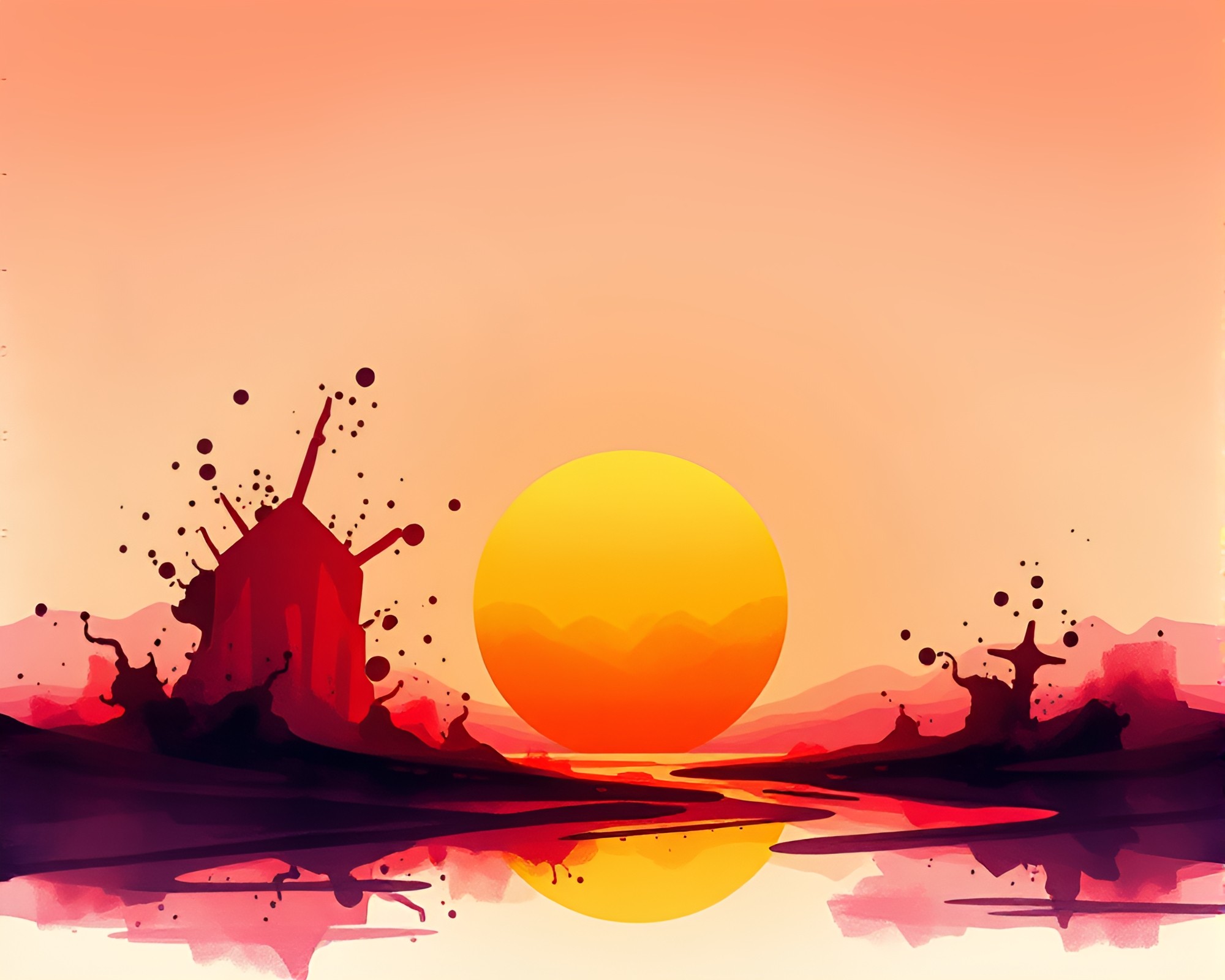 Enchanting Magic Circle with Sunset Ink Splashes – free AI stock image