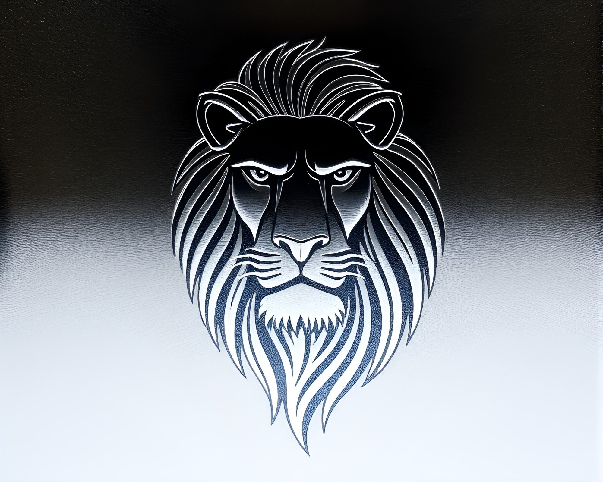 Lion Engraved in Reflective Metallic Flake Surface – free AI stock image
