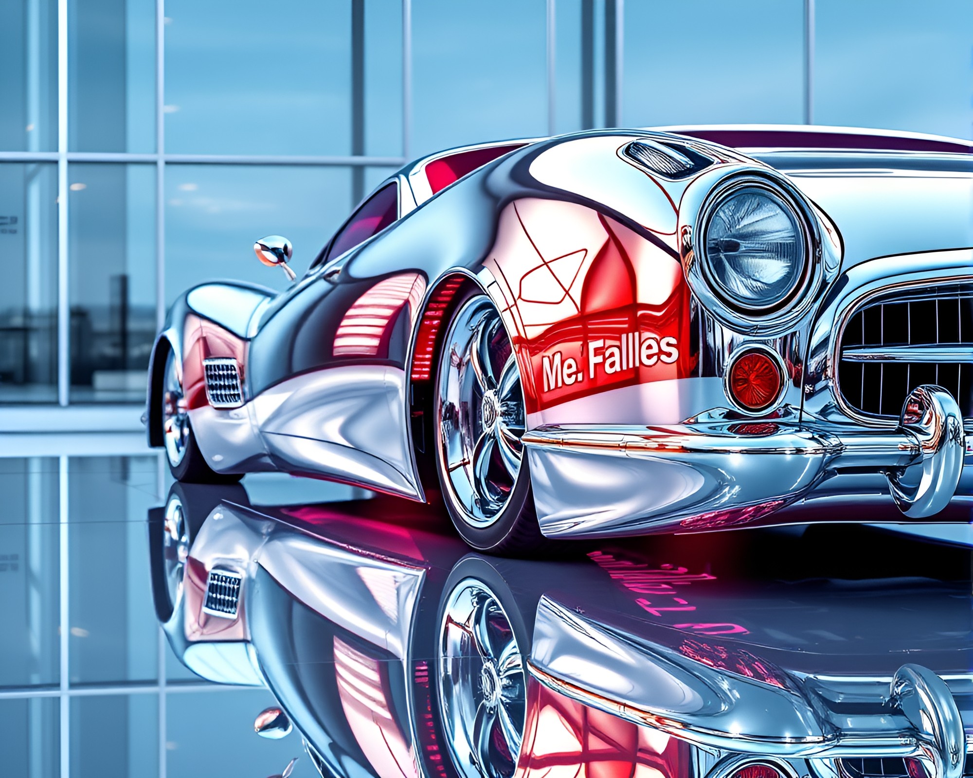 Futuristic Flying Car in Chrome Reflections – free AI stock image