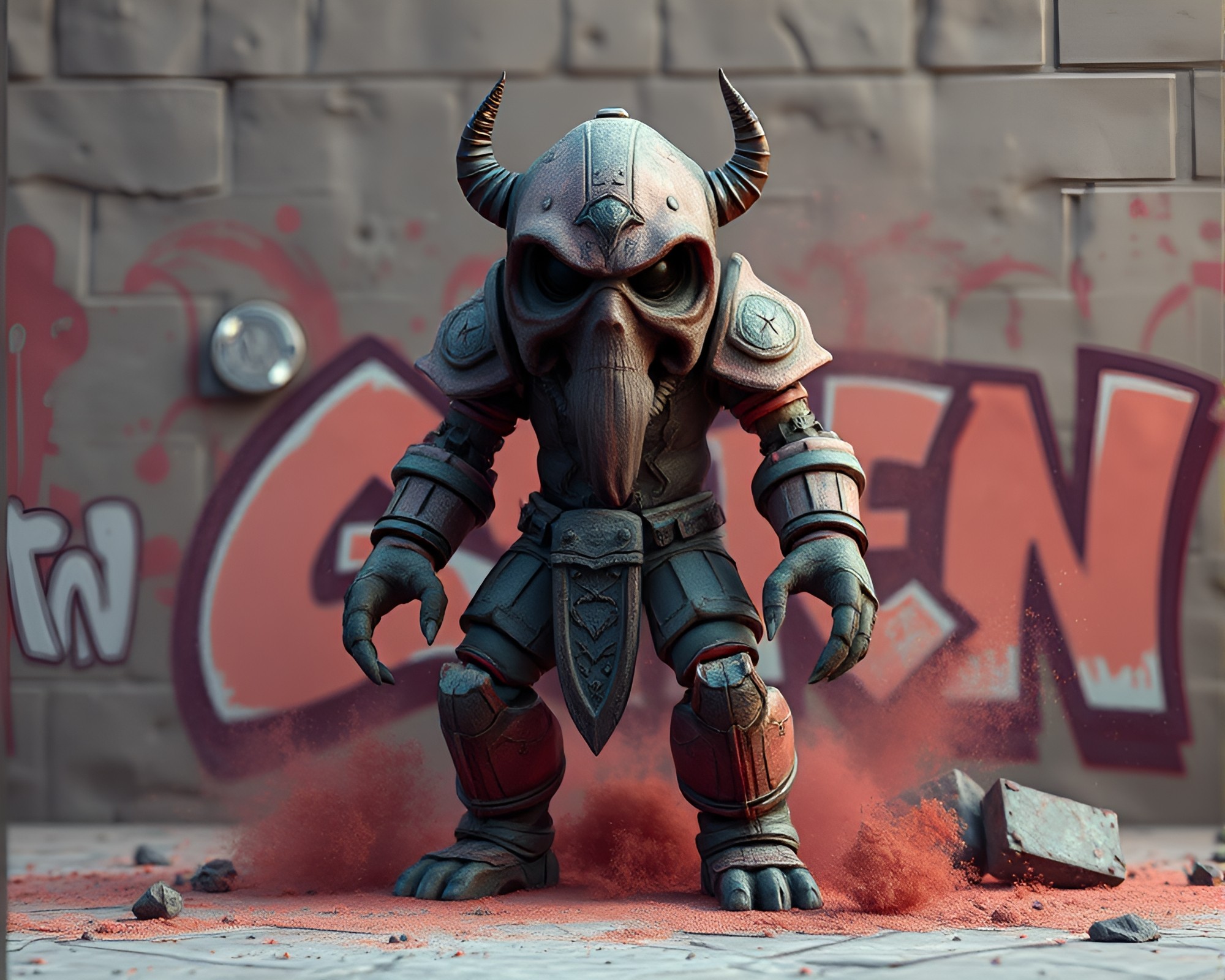 Graffiti Golem in High-Poly 3D Render Art – free AI stock image
