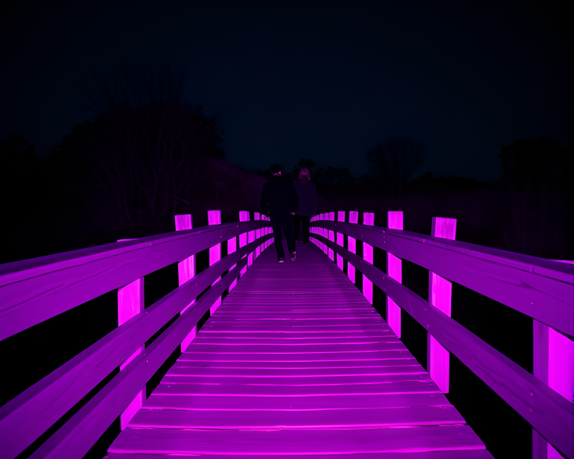 Ultraviolet Wooden Bridge Composition – free AI stock image