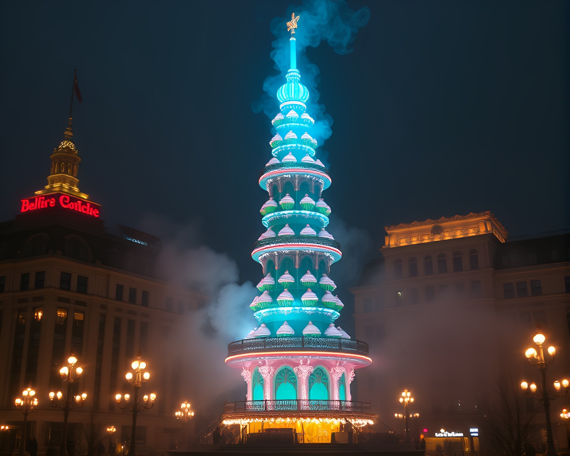Ethereal Cupcake Tower in Opera House Light – free AI stock image