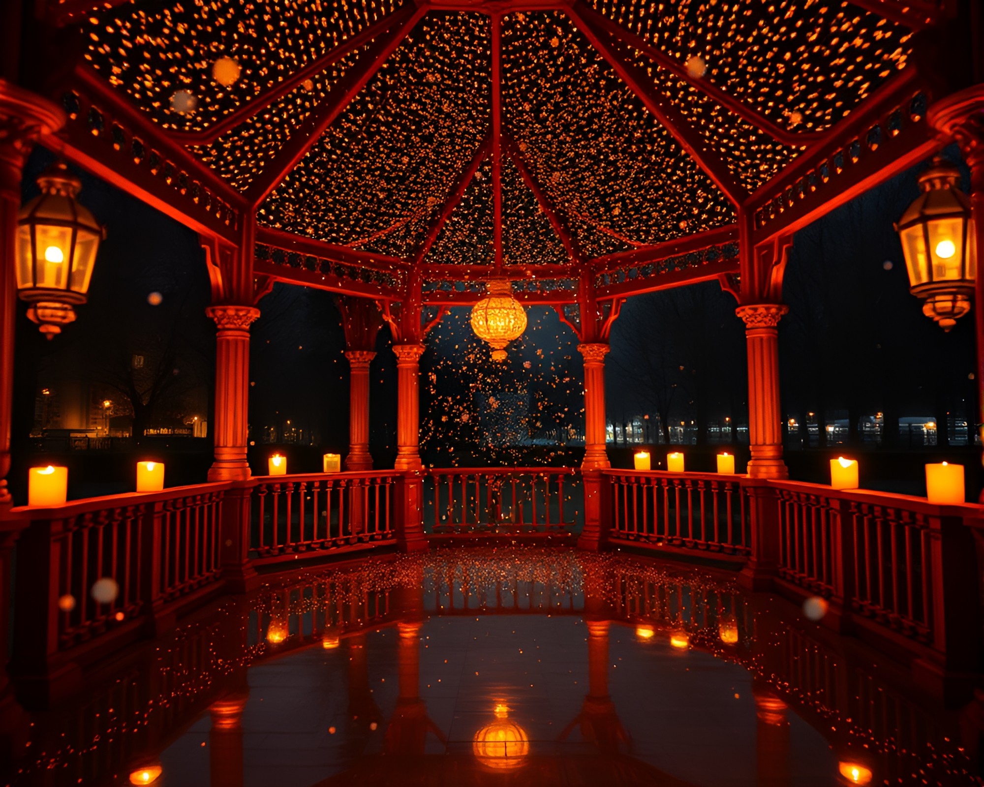 Enchanted Floating Pavilion Illuminated by Kaleidoscope Candlelight – free AI stock image