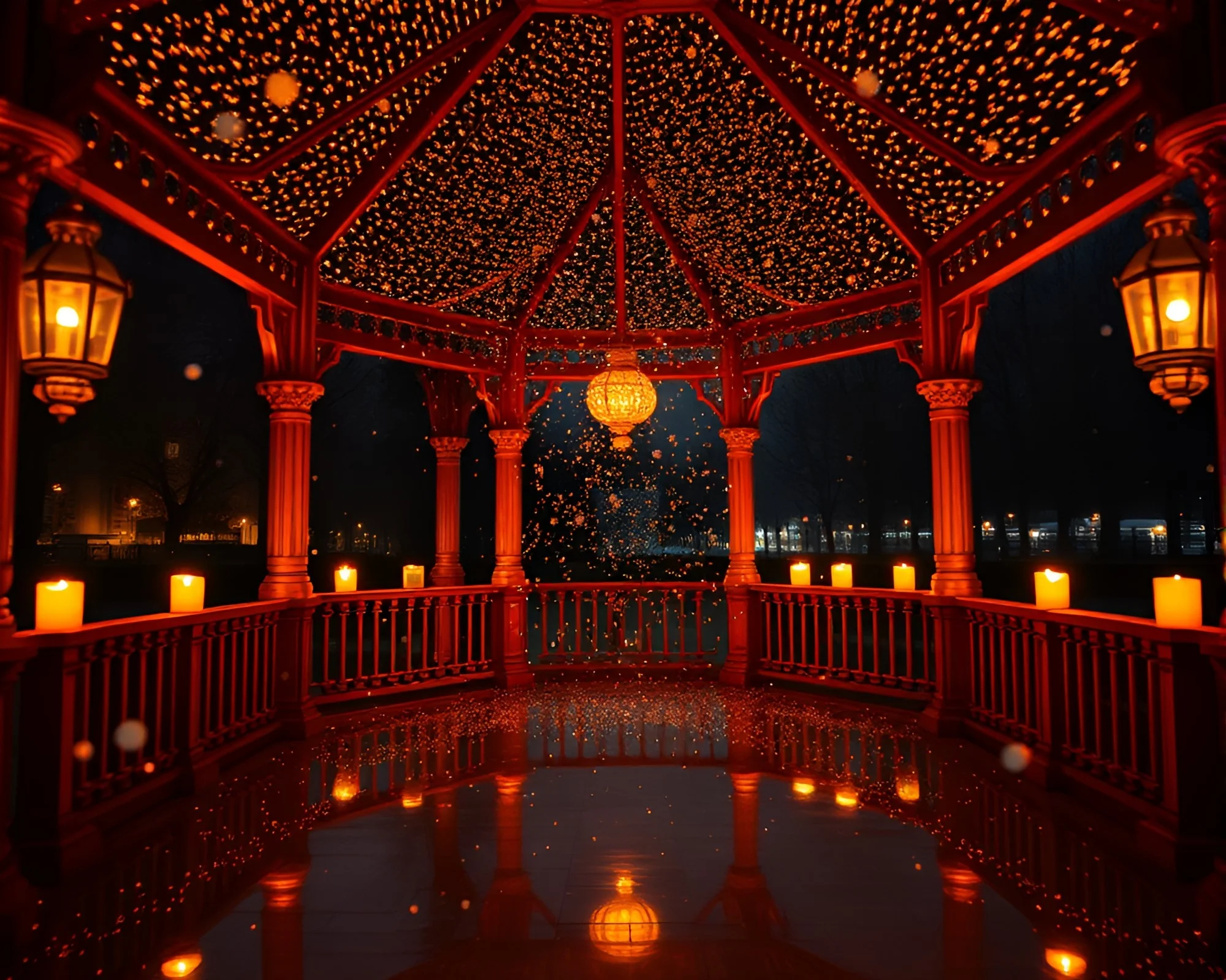 Enchanted Floating Pavilion Illuminated by Kaleidoscope Candlelight