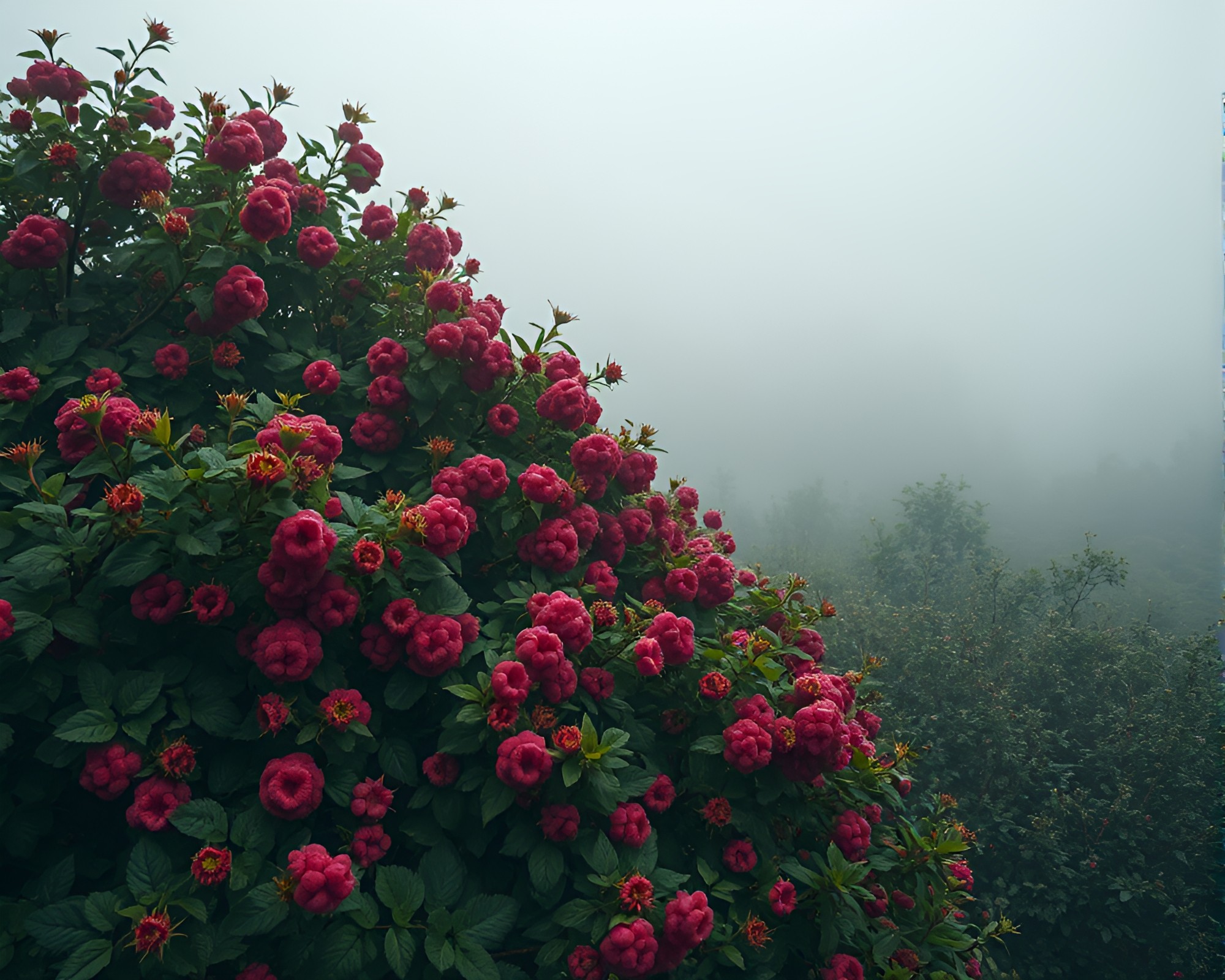 Dystopian Raspberry Bush in Smoky Haze Aerial View – free AI stock image