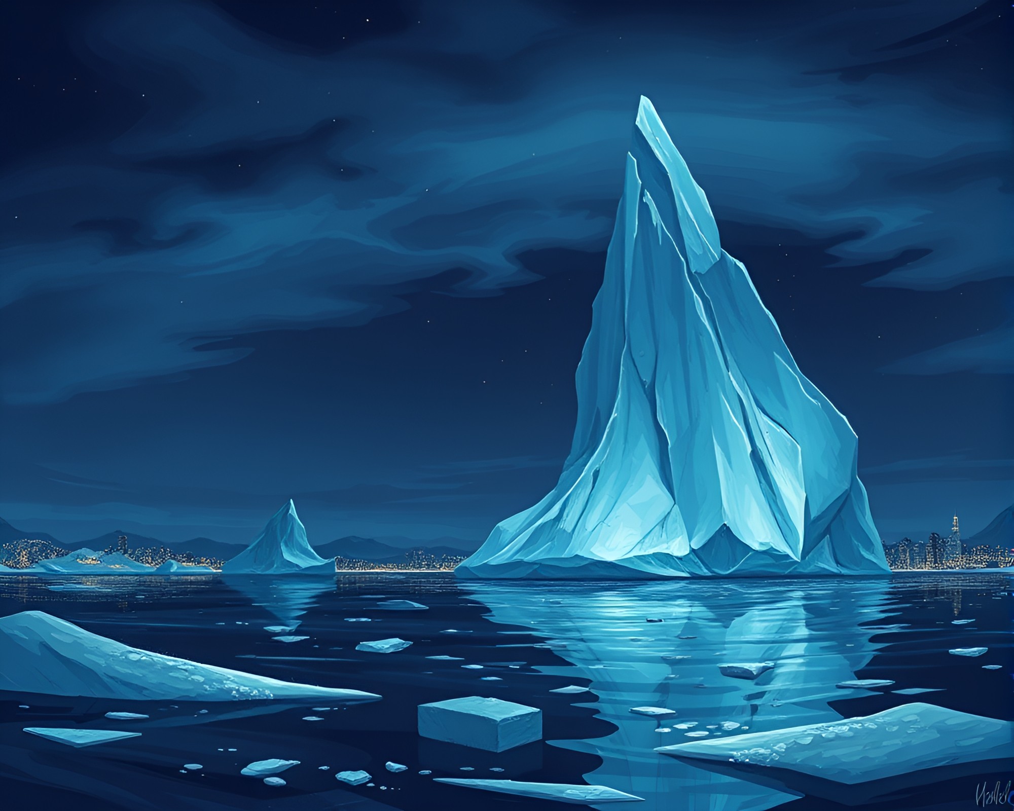 Arctic Iceberg City Lights Night Illustration – free AI stock image