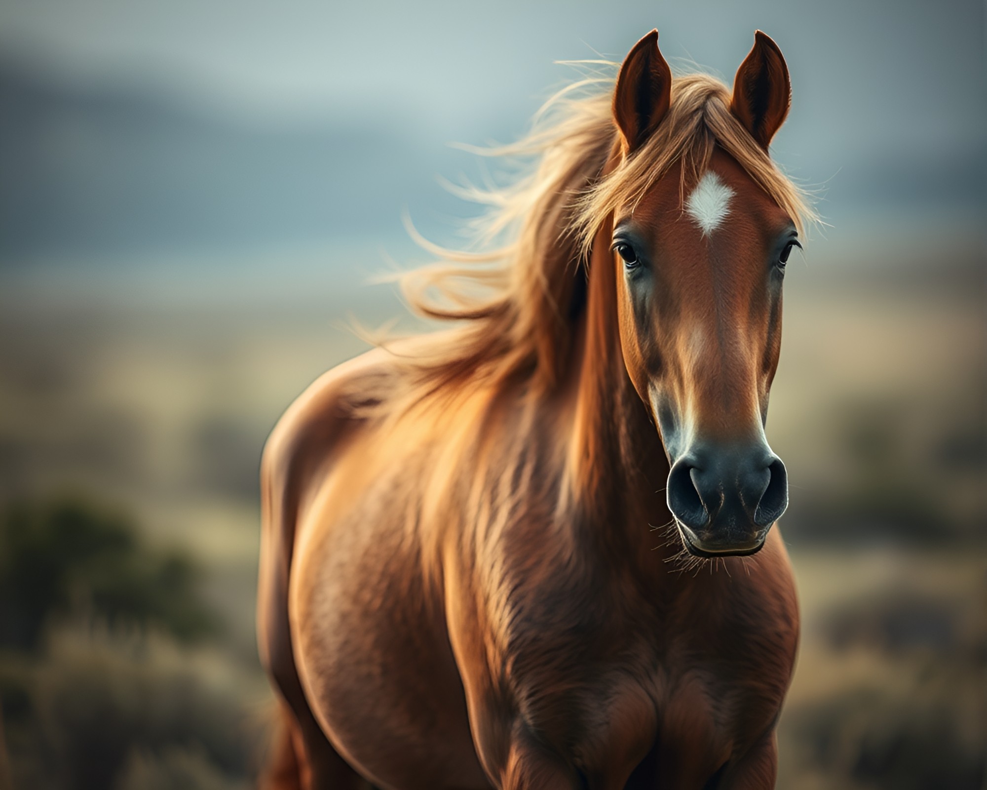 Majestic Wild Stallion in Soft Focus Natural Light – free AI stock image