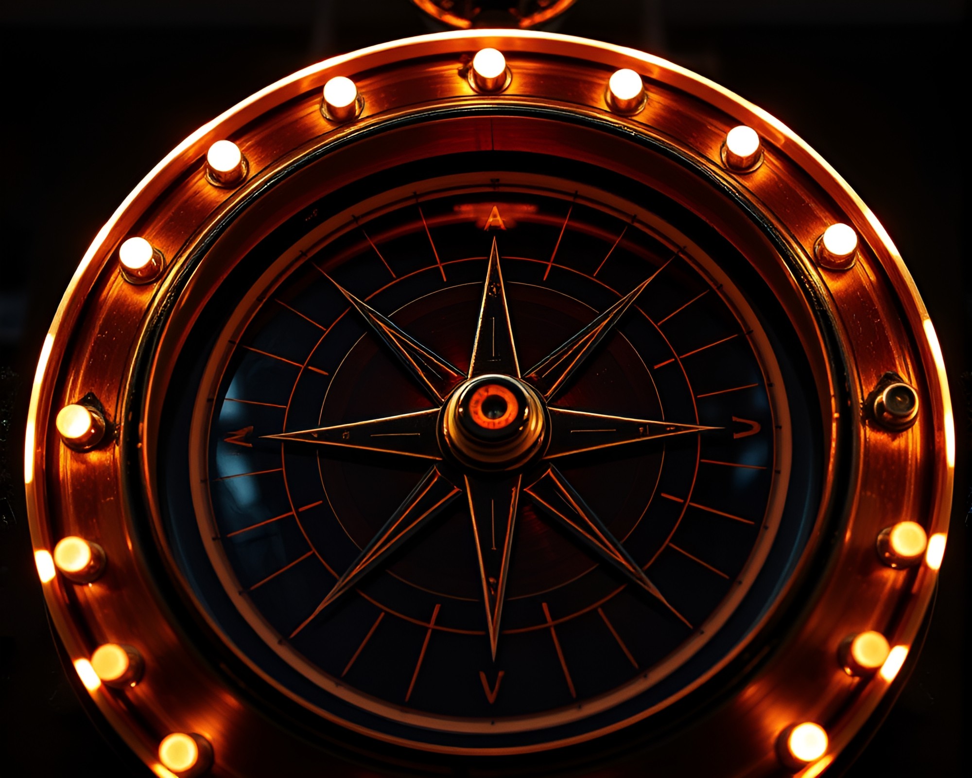 Enigmatic Antique Compass in Neon City Glow – free AI stock image