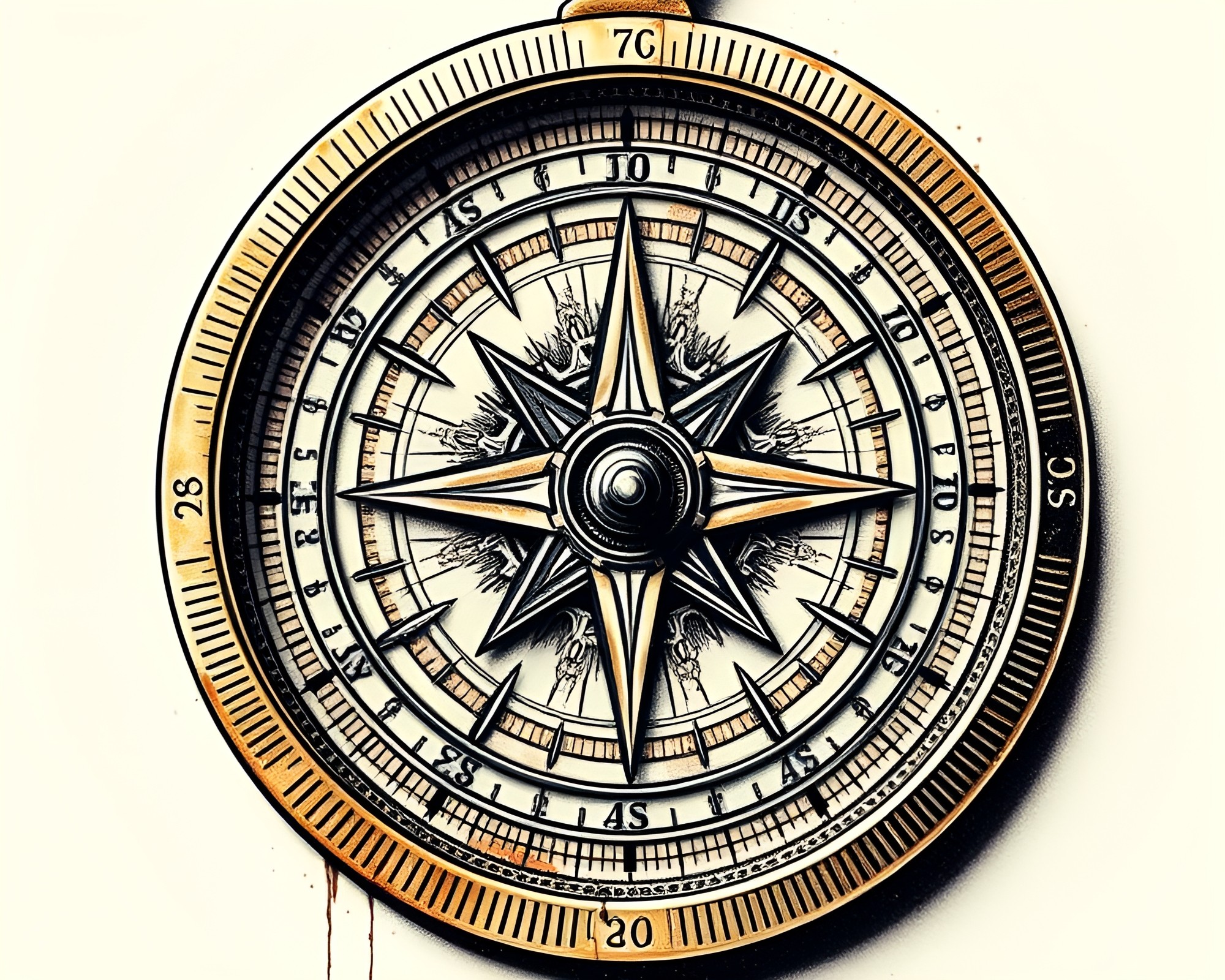 Antique Compass Engraved with Glitch Colors – free AI stock image