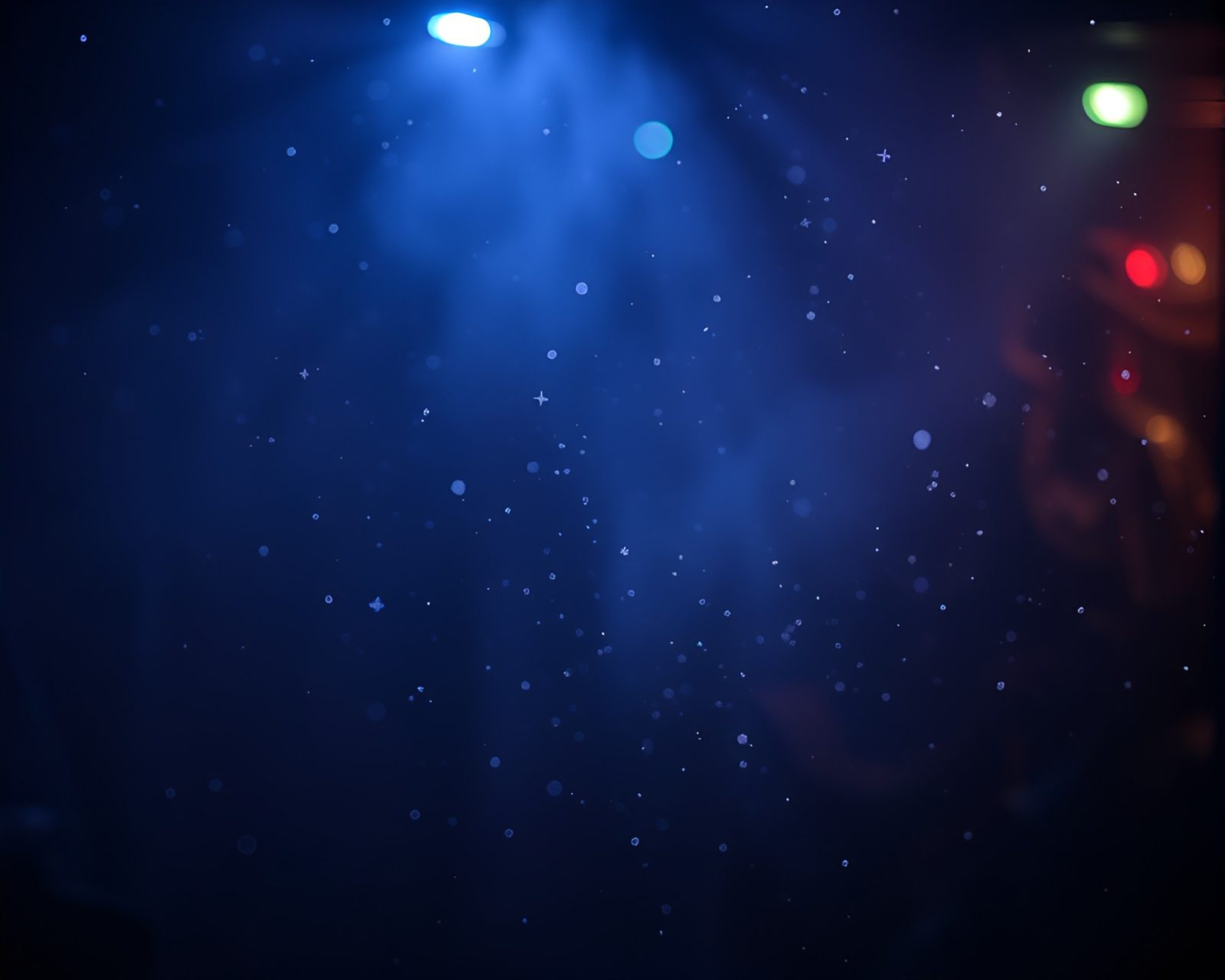 Colorful peacock feathers floating among shimmering dust particles