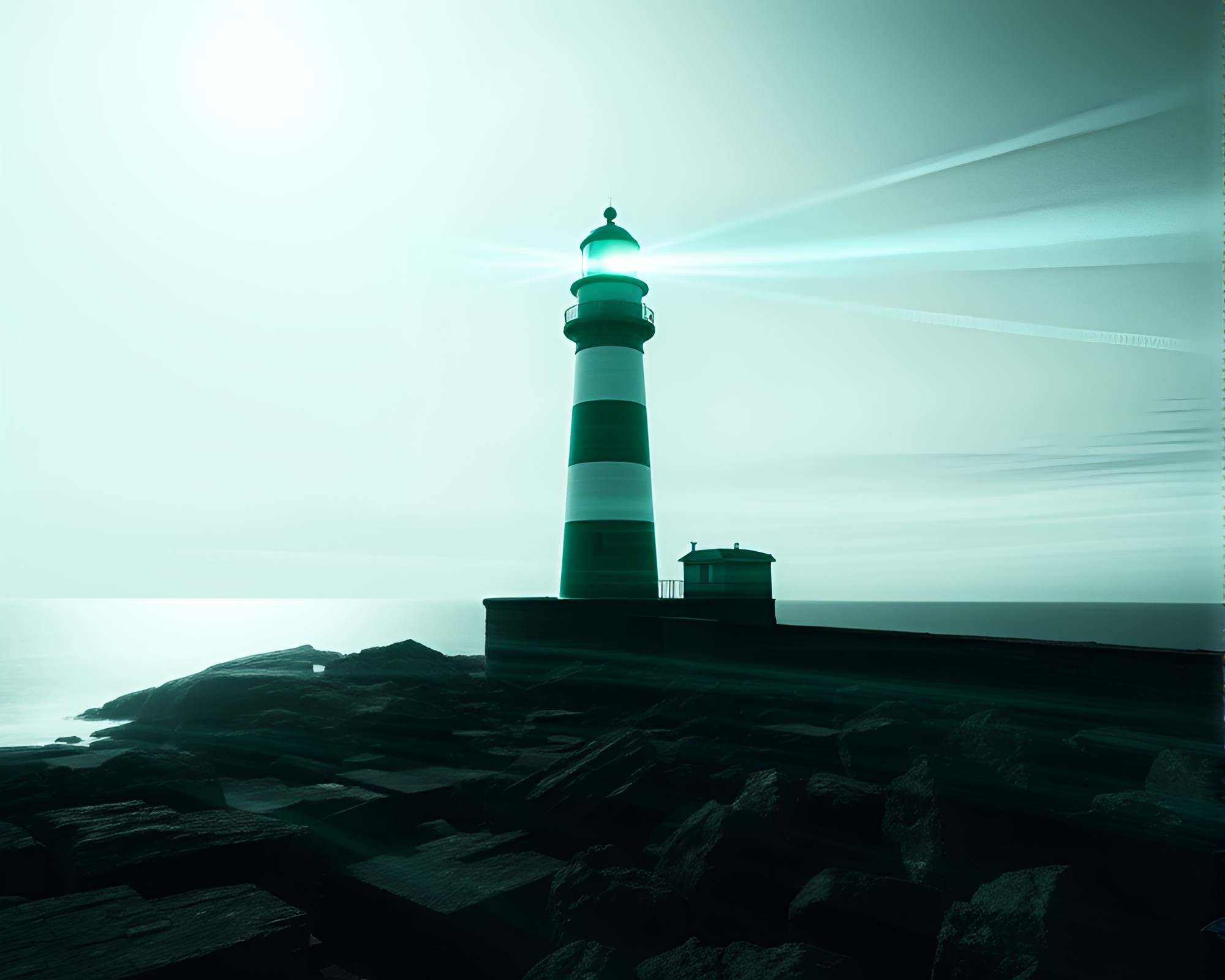 Emerald Lighthouse Monochrome Double Exposure Art – free AI stock image