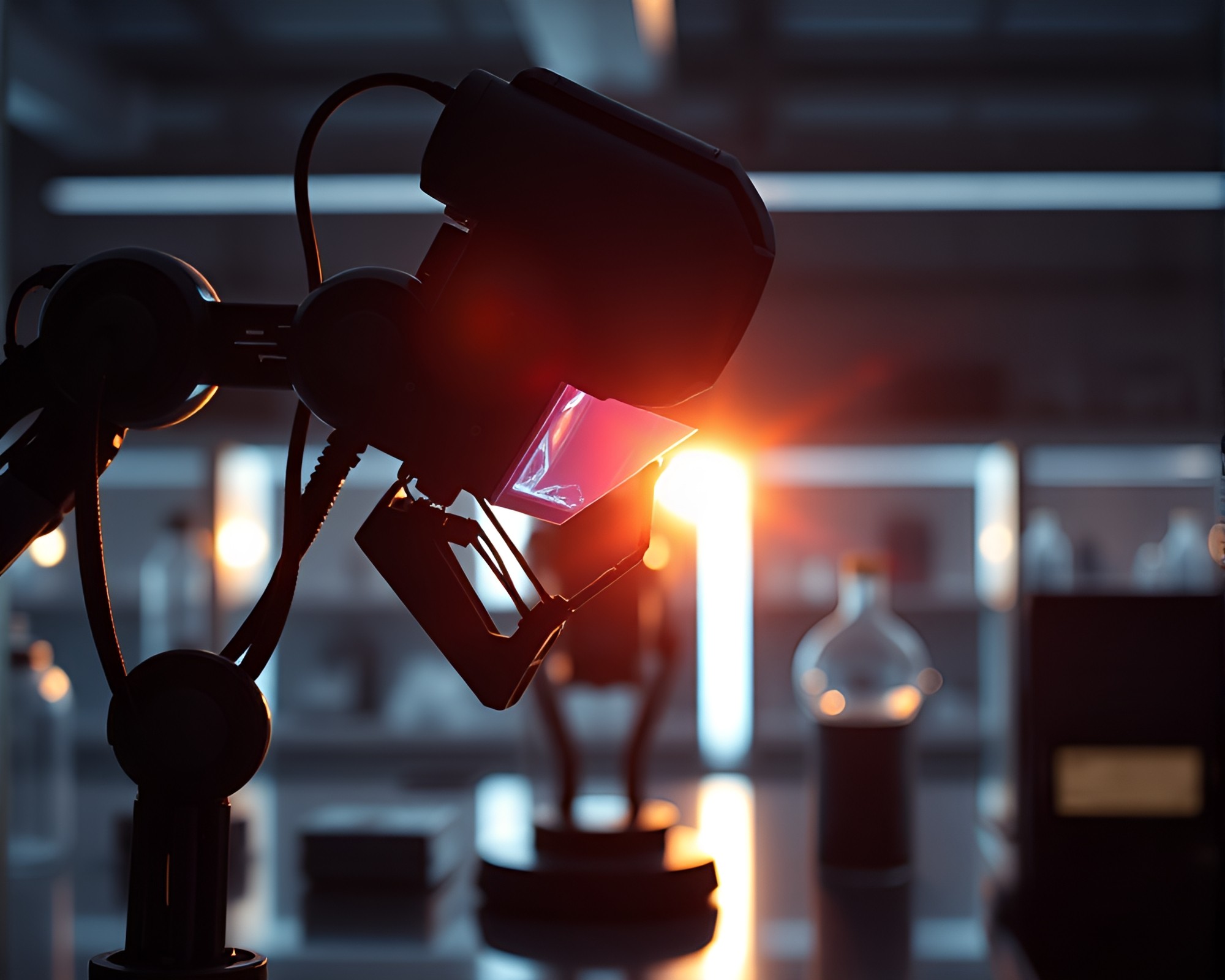 Robotics Laboratory Silhouette: Prism Refraction Exploration – free AI stock image