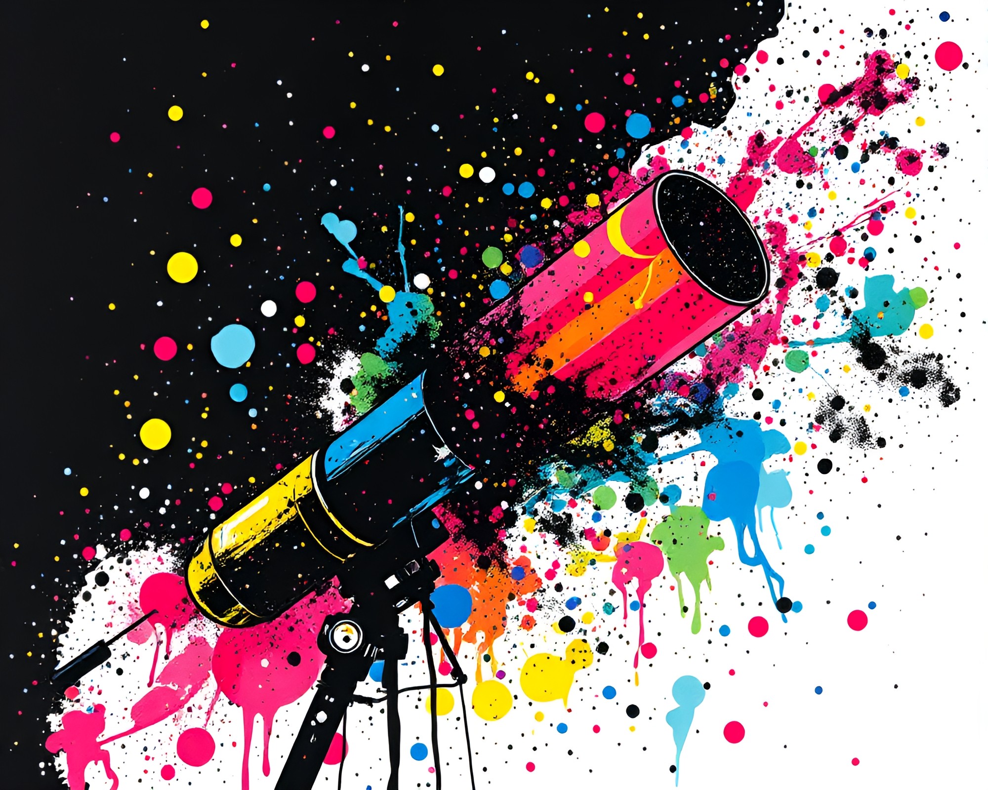 Ink Splashed Telescope: Stencil Art Spectacle – free AI stock image