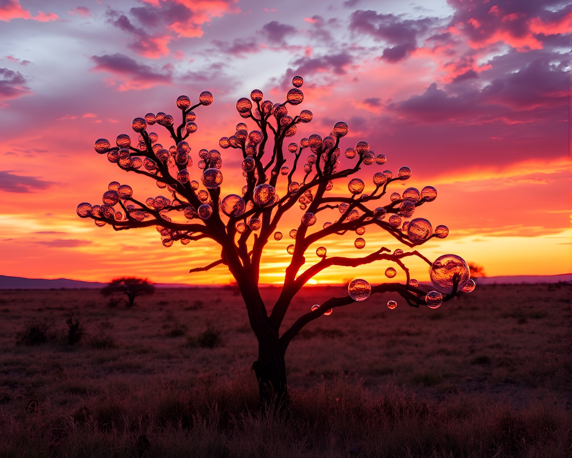 Vibrant Savanna Sunset Bubble Cluster Art – free AI stock image