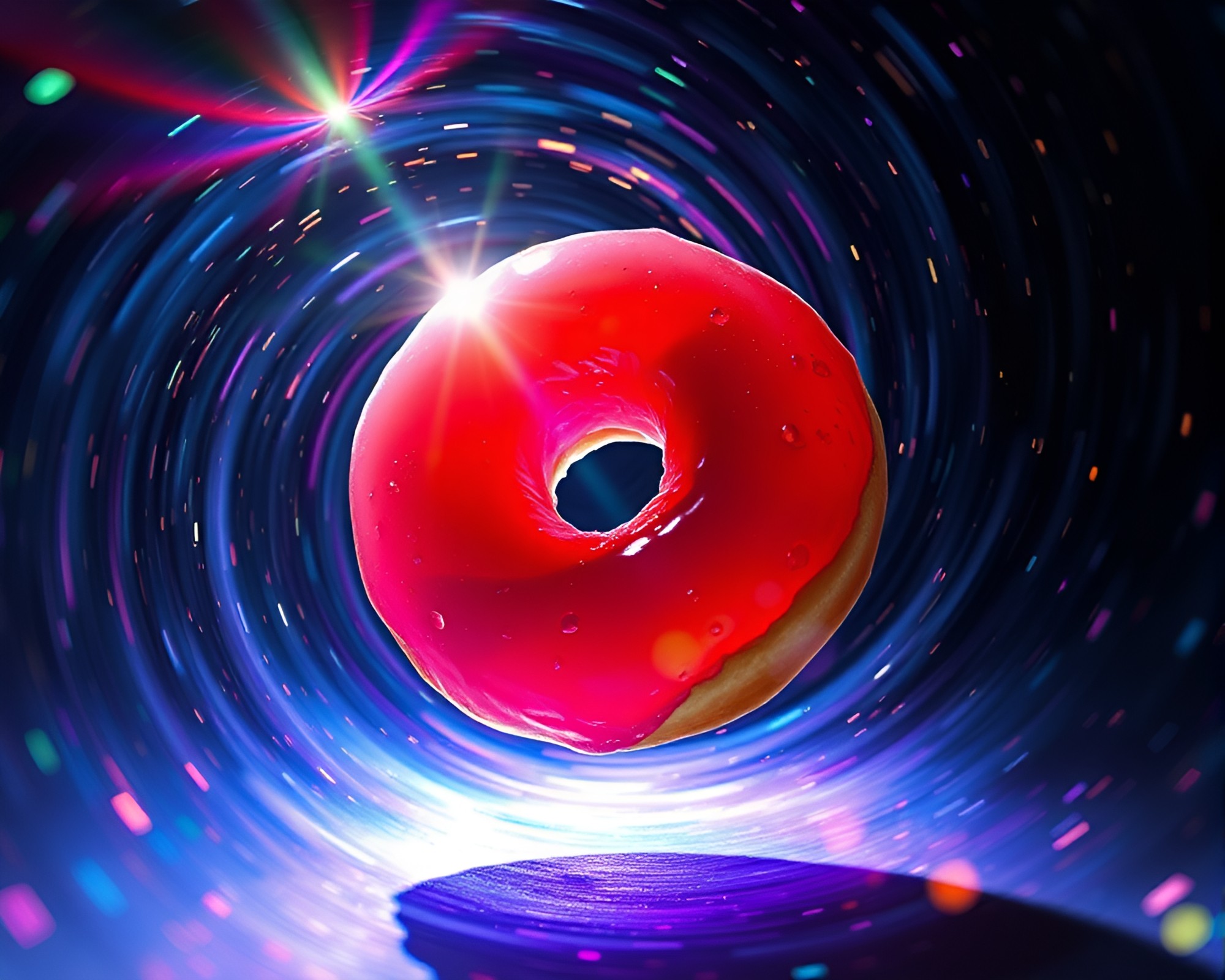 Glowing vortex devouring jelly-filled doughnut – free AI stock image