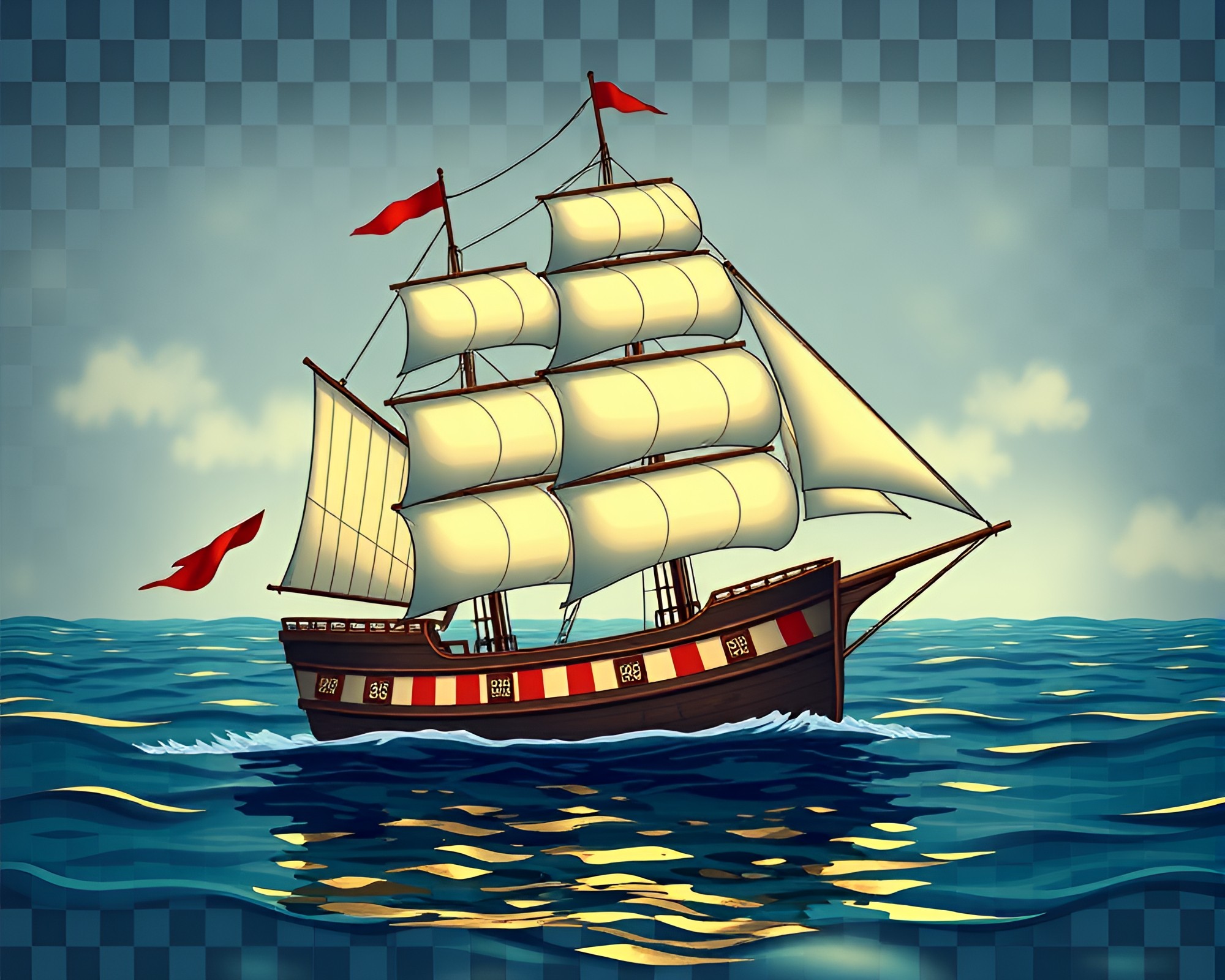 Checkered Sailing Ship in High-Key Medical Illustration – free AI stock image