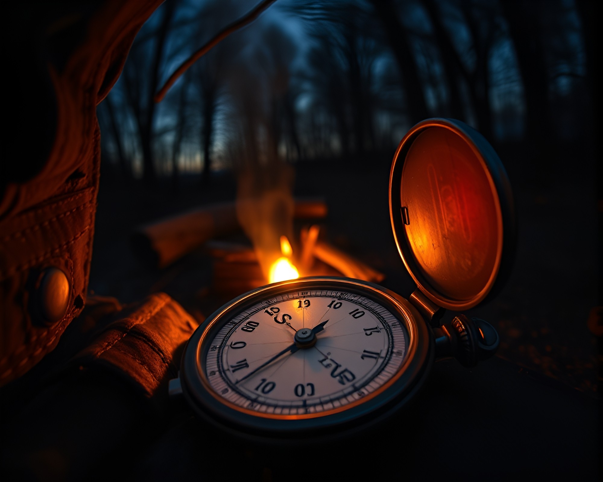 Wide-Angle Pocket Sundial by Bonfire Fluorescence – free AI stock image