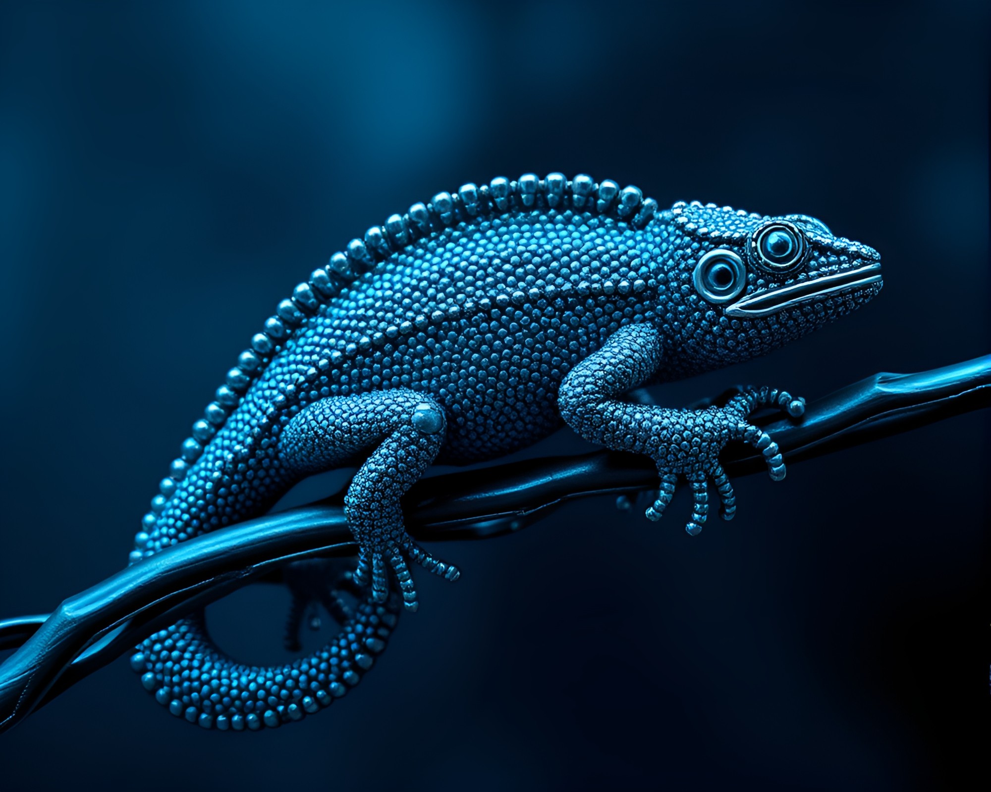Chameleon Beadwork in Steel-Blue Ray Tracing – free AI stock image